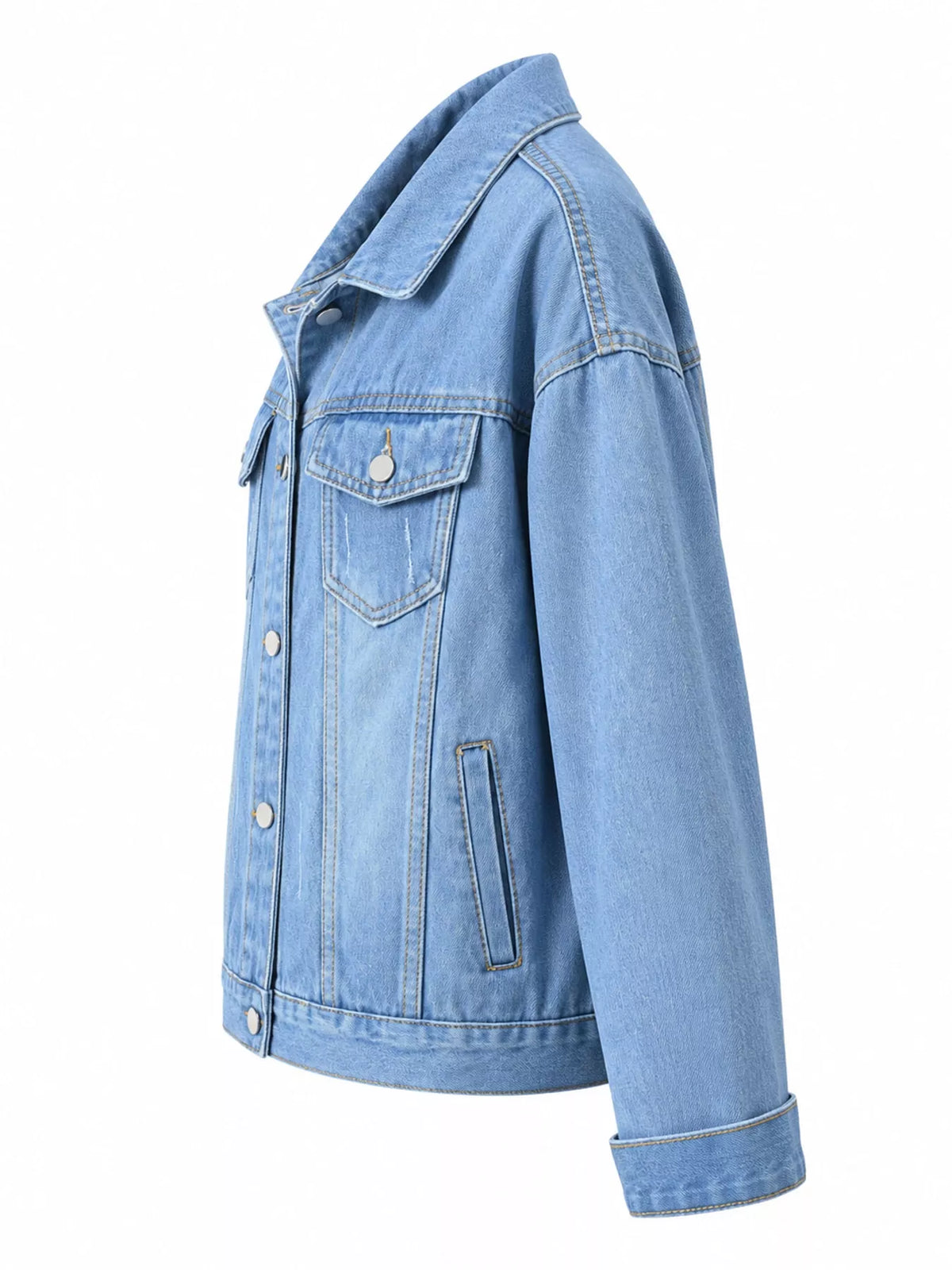Button-Down Classic Cropped Denim Jacket — side view