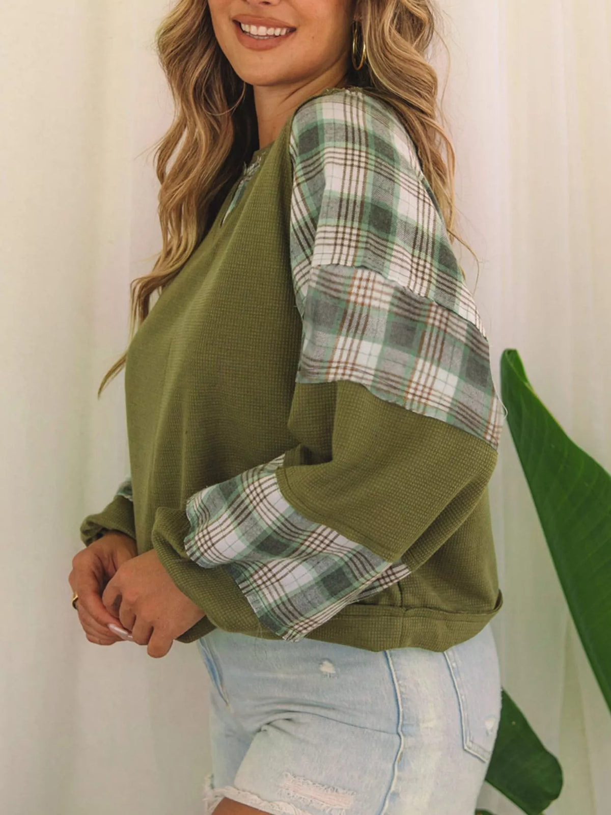 Plaid-patch top, olive plaid side