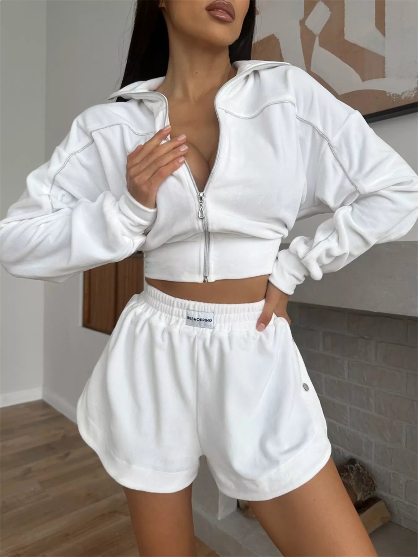 Trendsi Zip-Up Outerwear and Shorts Set -