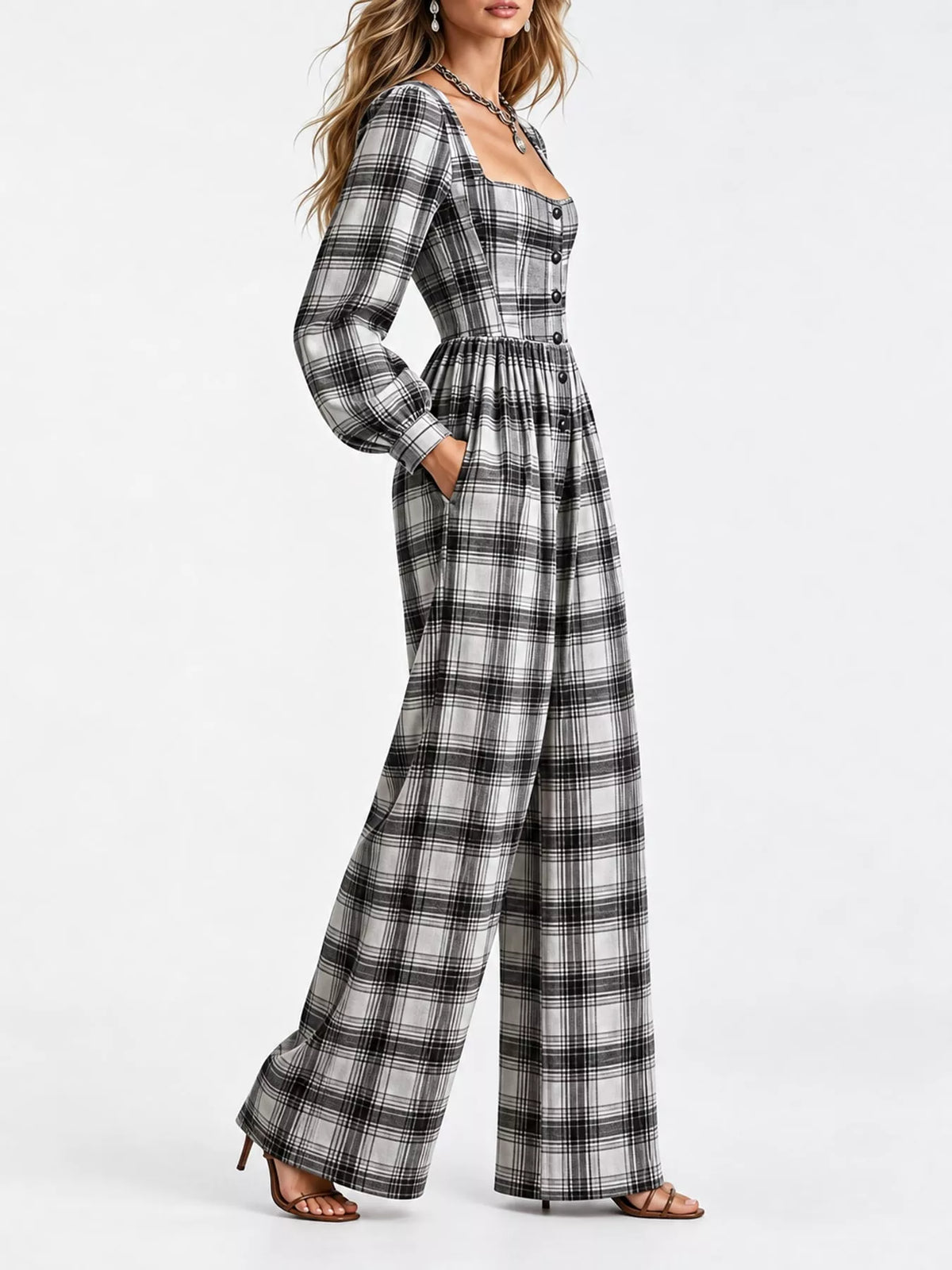Plaid jumpsuit, black white side