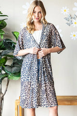 Trendsi Women’s Leopard Print Cardigan Short Sleeve Open Front Polyester Plus Size - Shirts