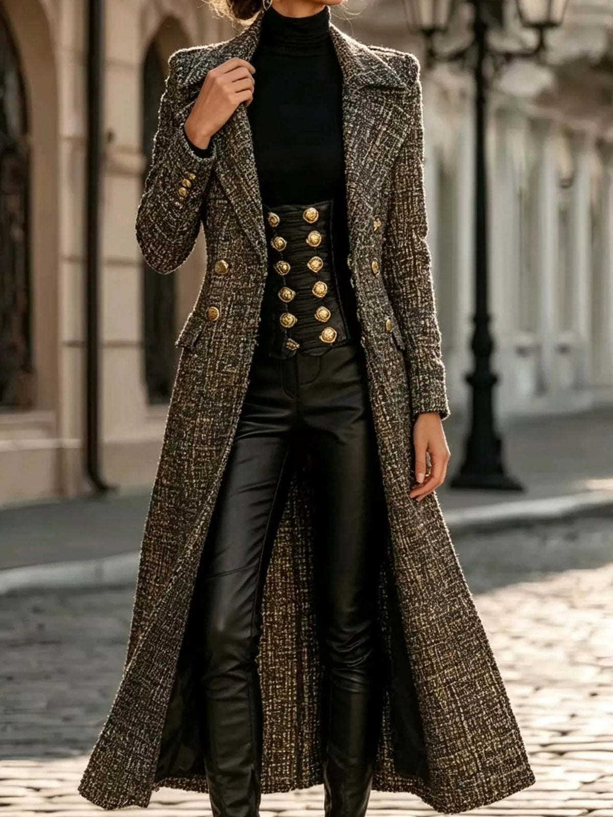 Heather Gray tweed long sleeve longline coat