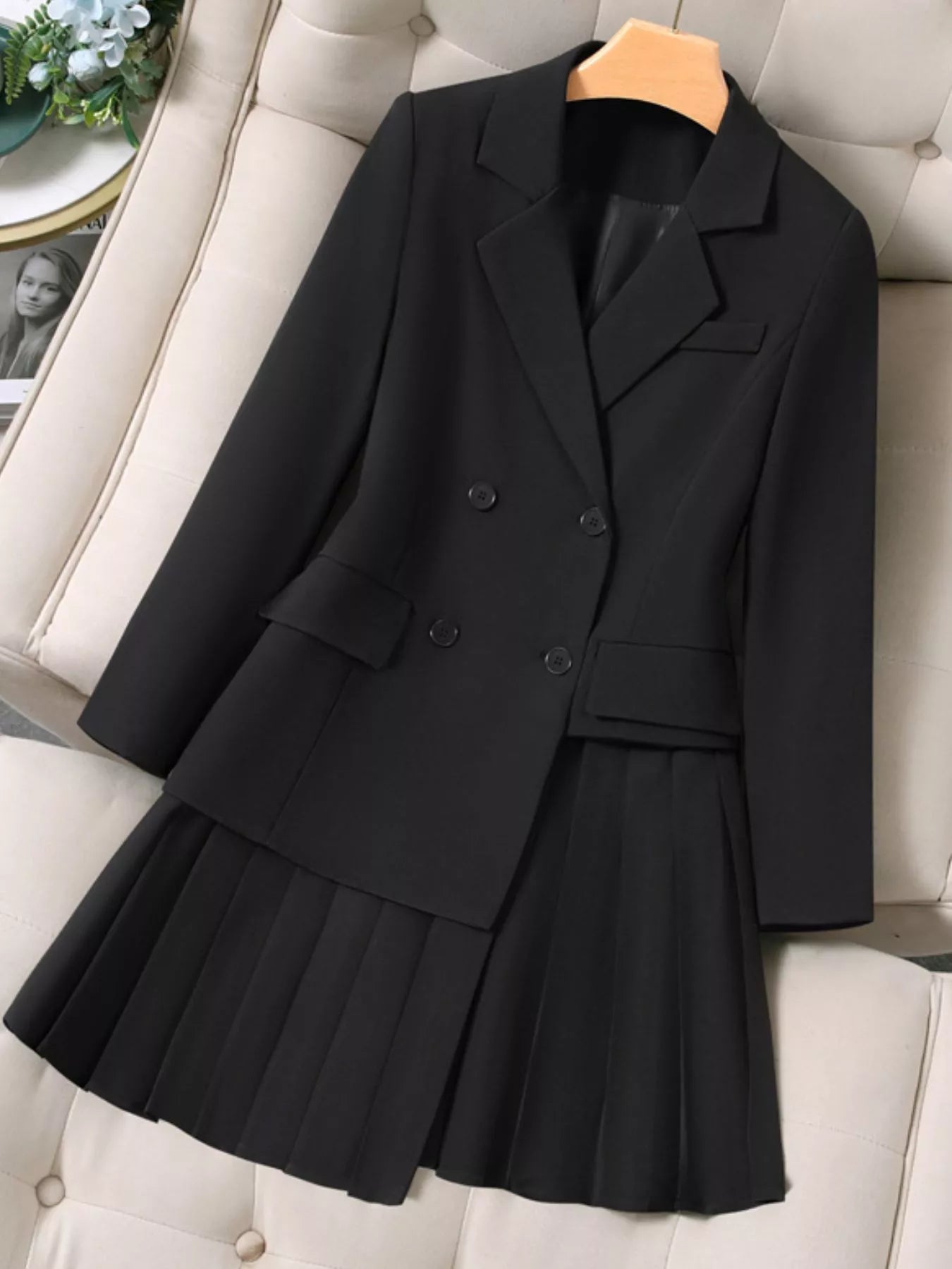 Trendsi Plus Size Asymmetrical Pleated Blazer Dress - Dresses