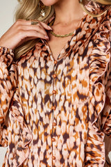 Trendsi Double Take Full Size Printed Ruffle Trim Balloon Sleeve Shirt -