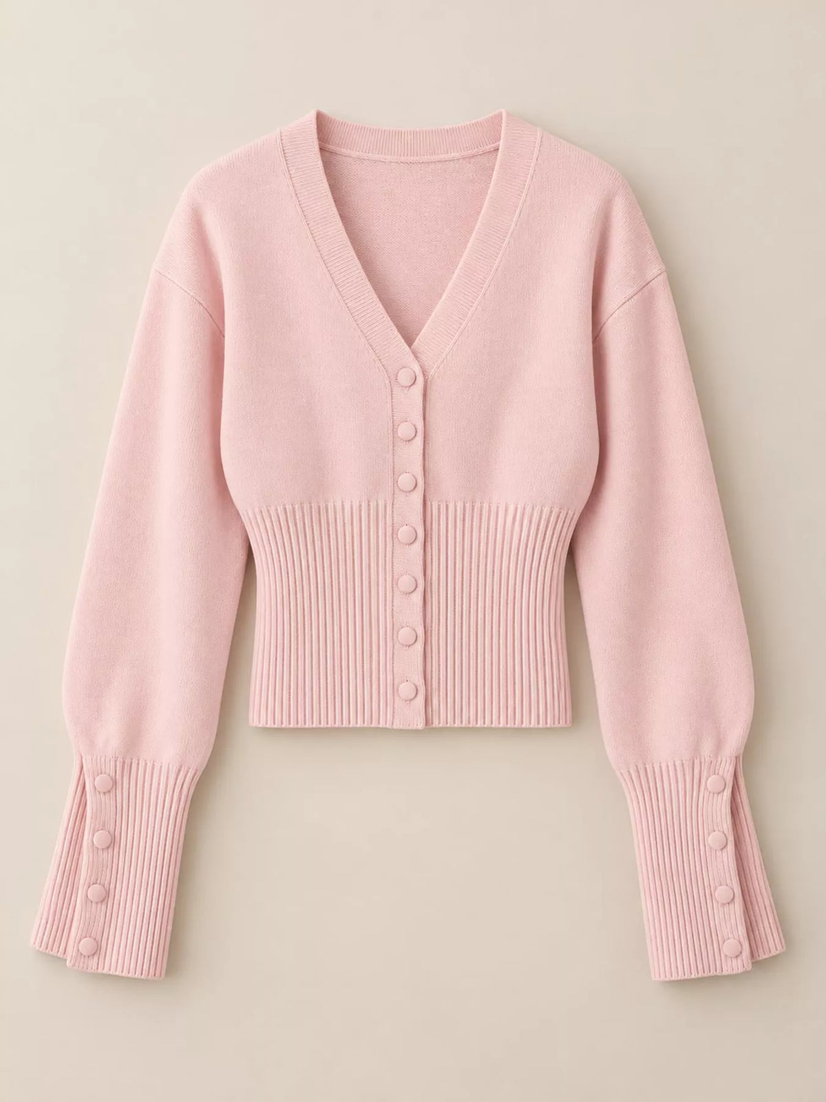 Pink button up ribbed waist cardigan