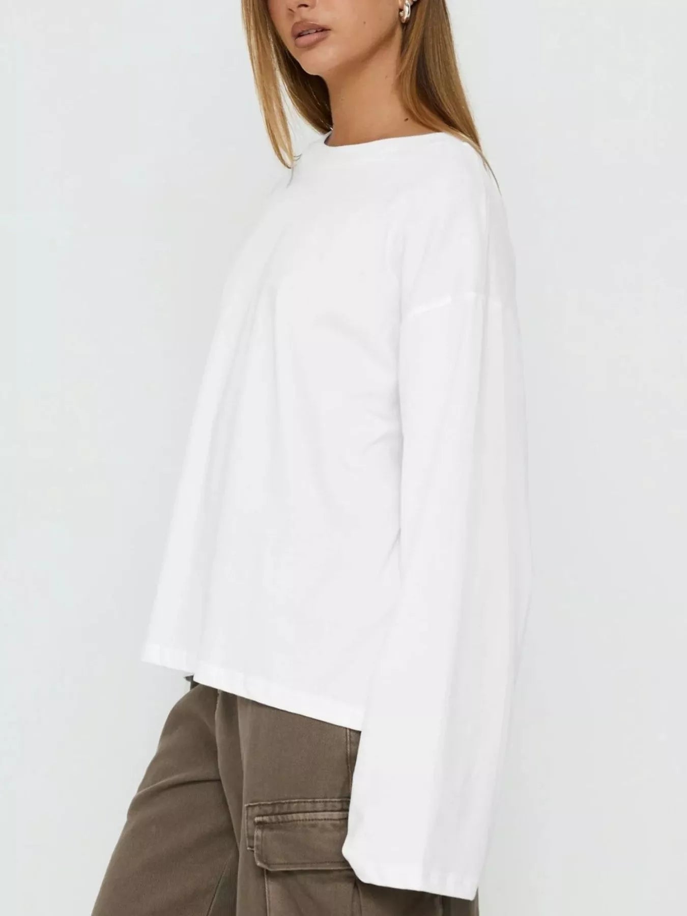 Trendsi Oversized Long Sleeve Crew Neck T-Shirt -