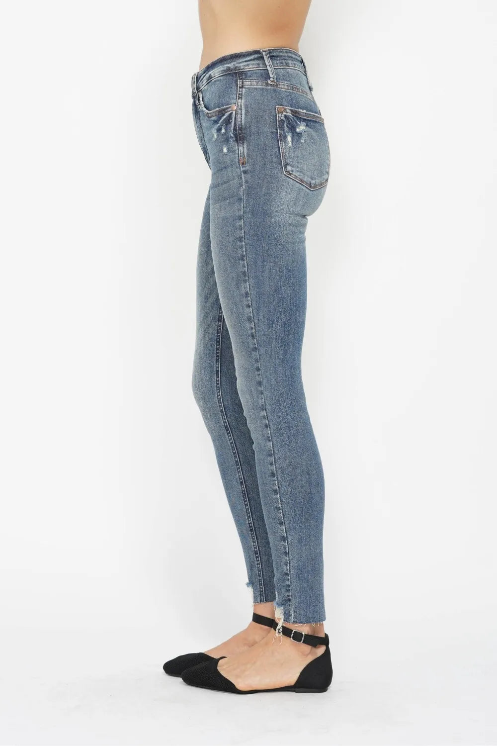 Trendsi Judy Blue Full Size Tummy Control Vintage Wash Hem Destroy Skinny Jeans - Pants