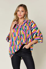 Trendsi Double Take Full Size Geometric Notched Dolman Sleeve Top -