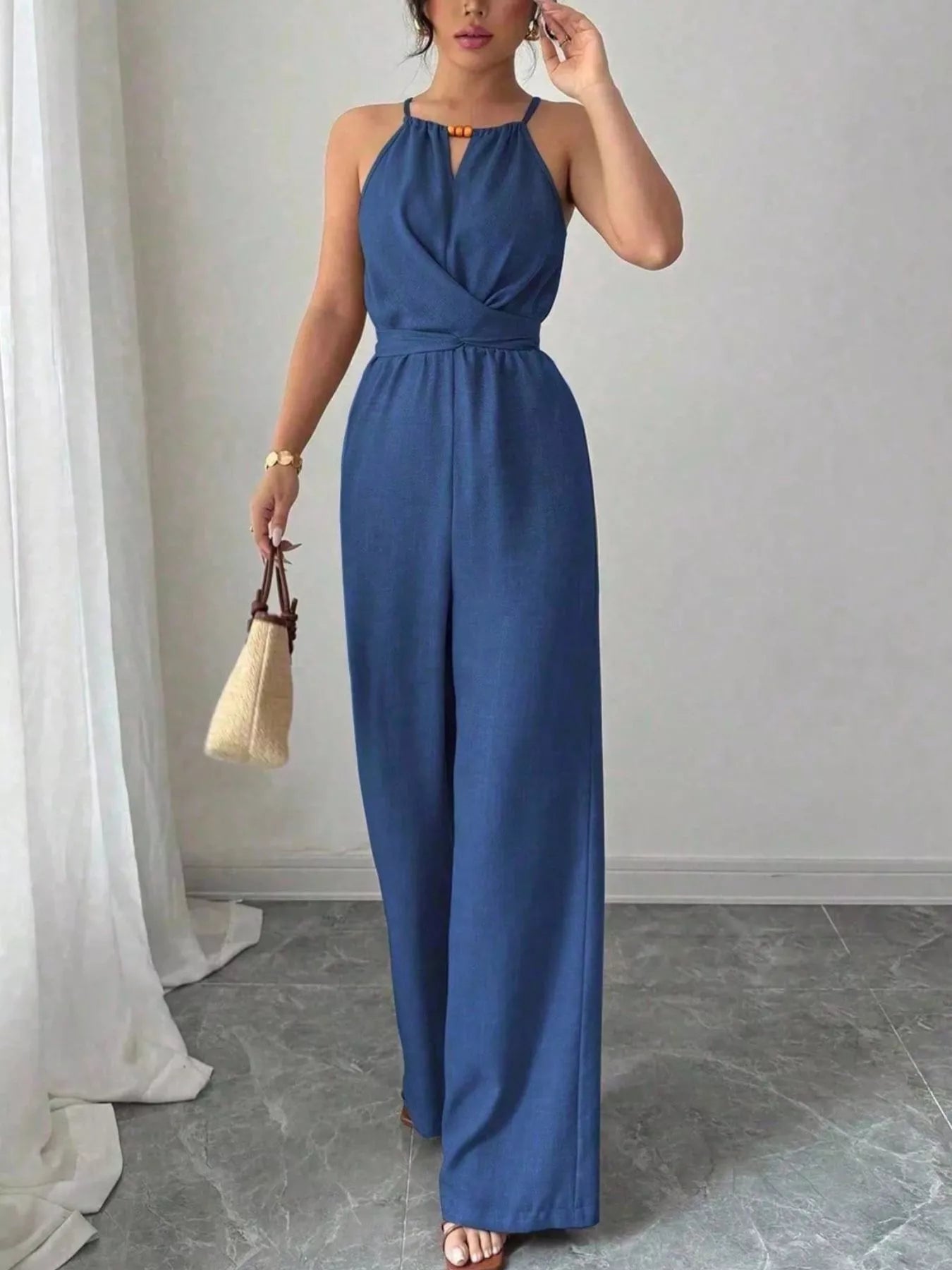 Trendsi Sleeveless Tie Waist Wide-Leg Jumpsuit -