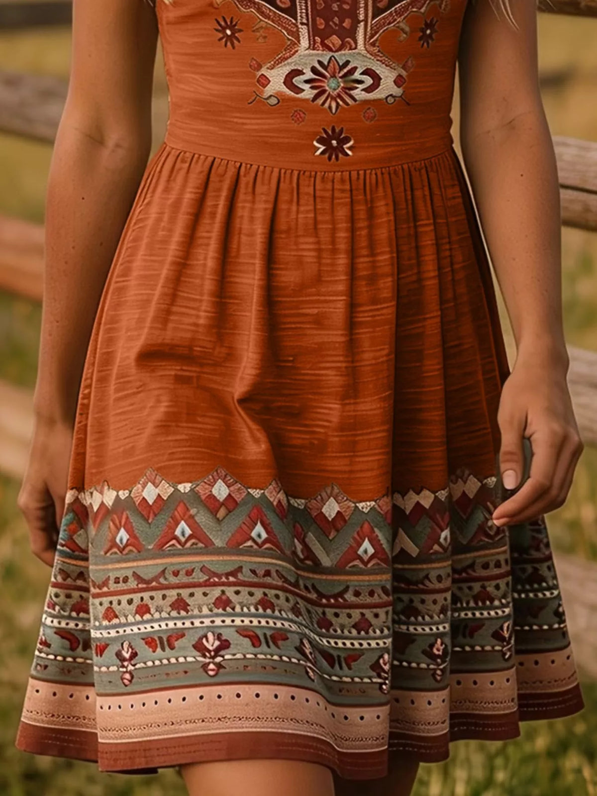 Trendsi Tribal Print Sleeveless A-Line Summer Dress -