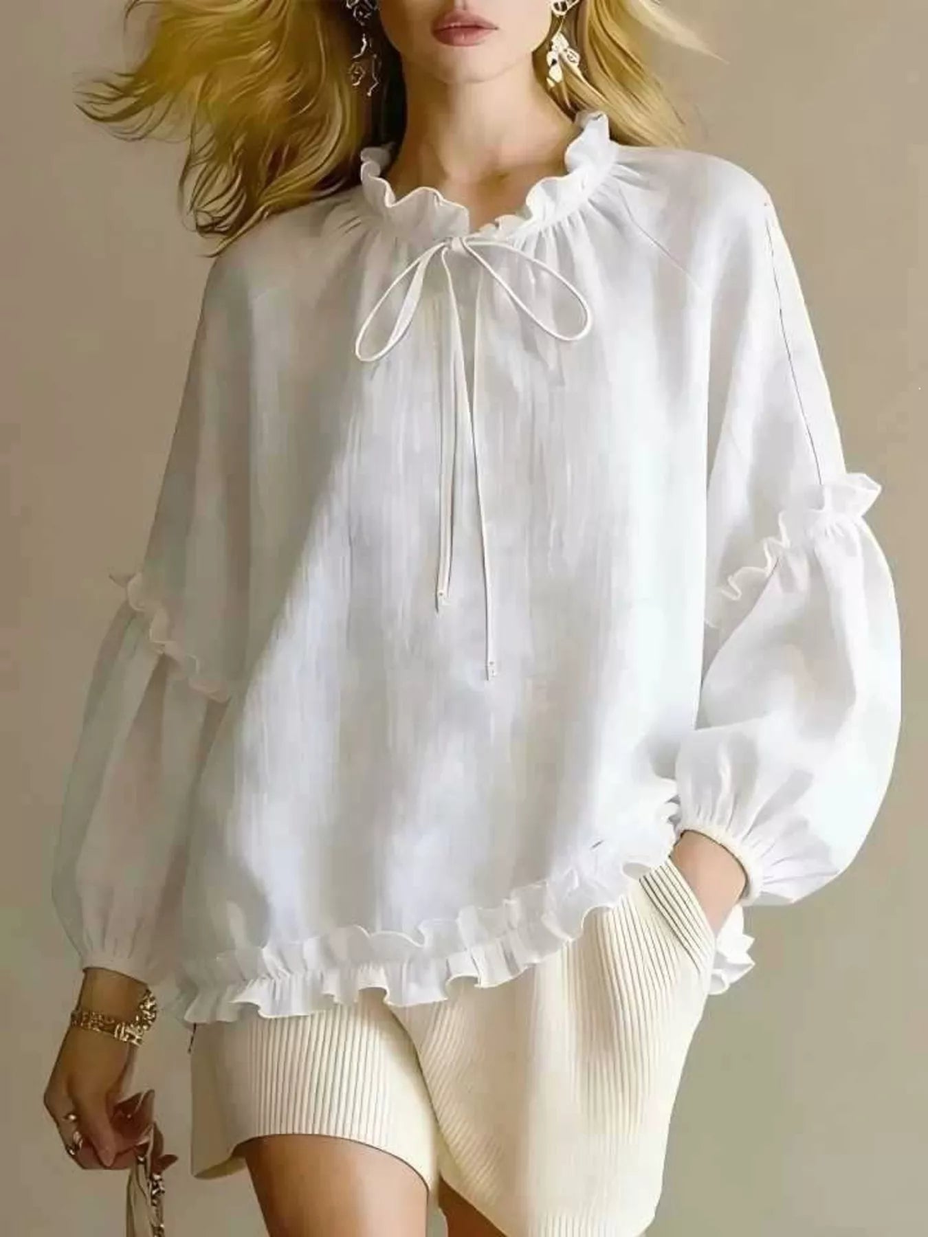Trendsi Frill Balloon Sleeve Blouse -