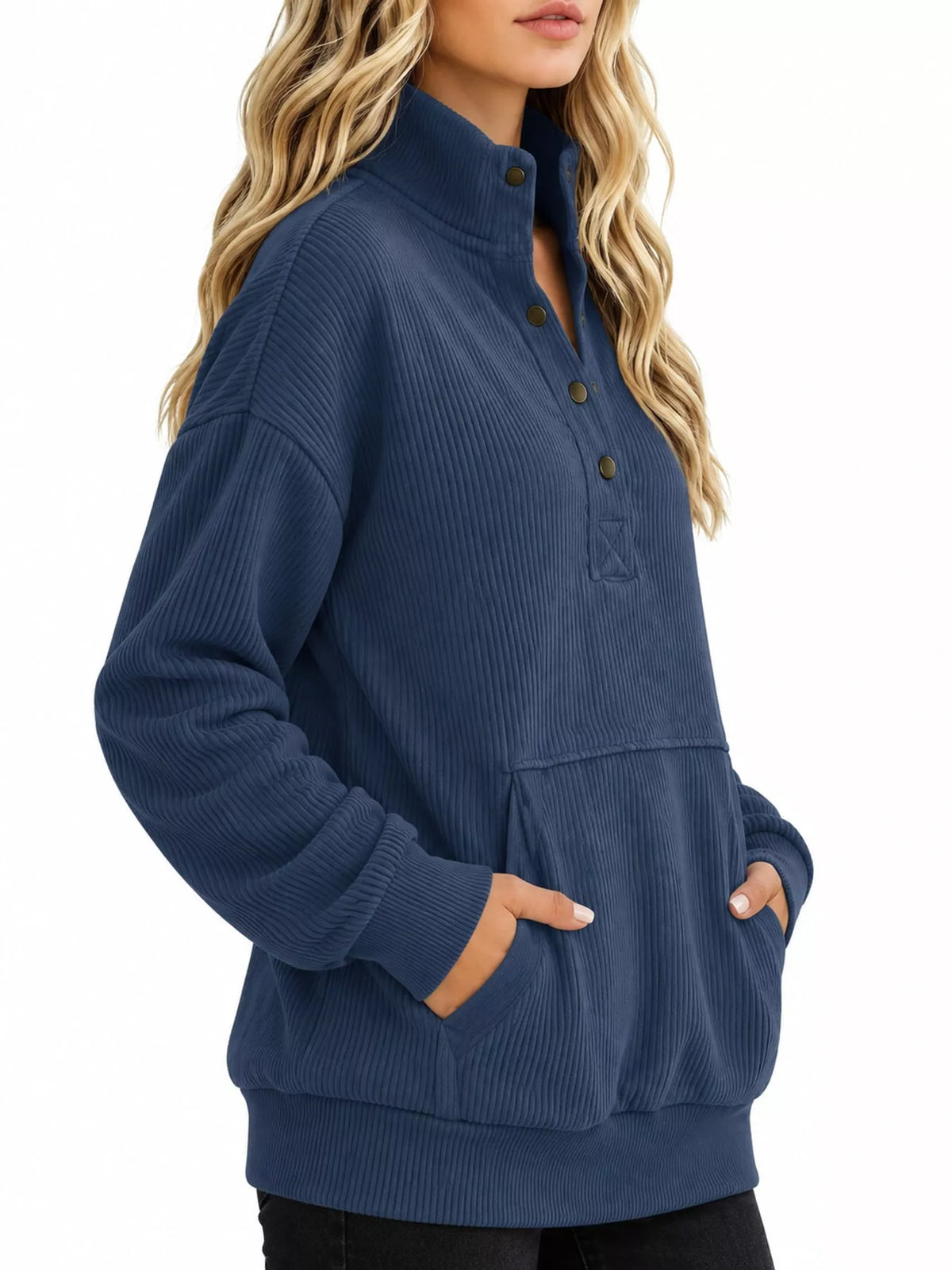Quarter-snap sweatshirt, blue side