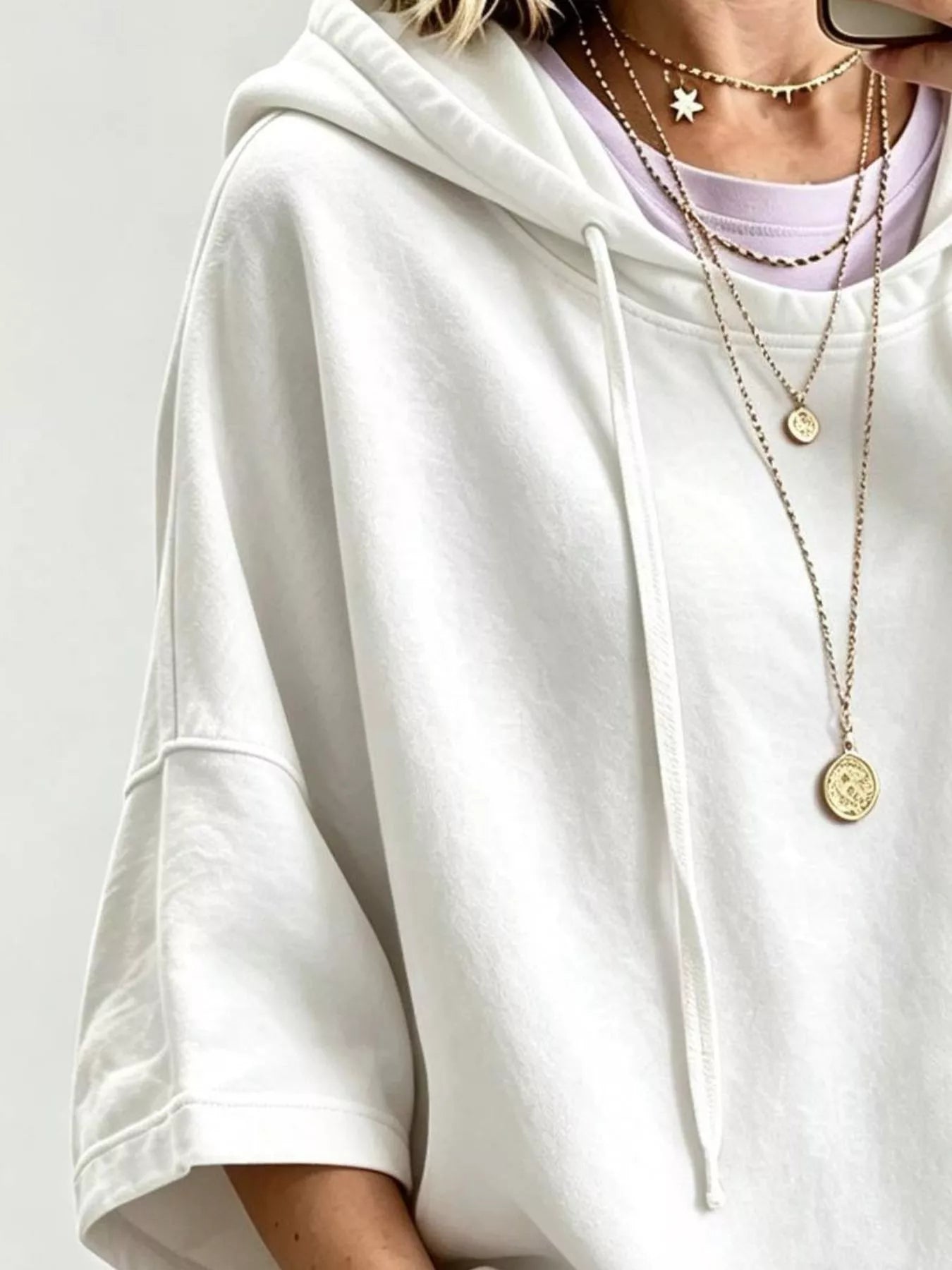 Trendsi Drawstring 3/4 Sleeve Hoodie -