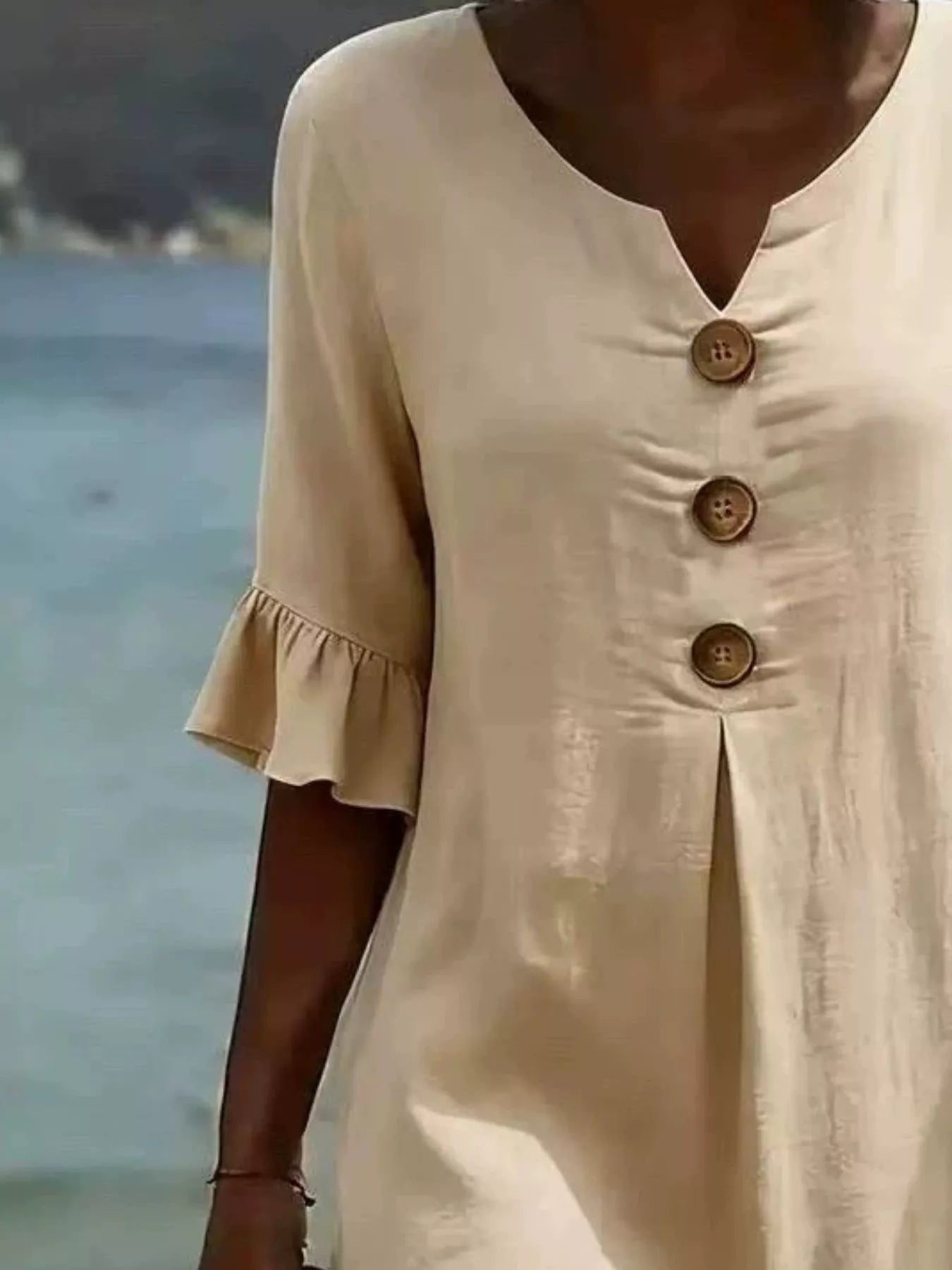 Trendsi Full Size Casual Decor Button Dress with Ruffle Sleeves Plus Size -
