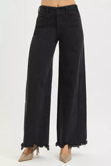 Trendsi RISEN Tummy Control High Rise Palazzo Leg Frayed Hem Jeans -