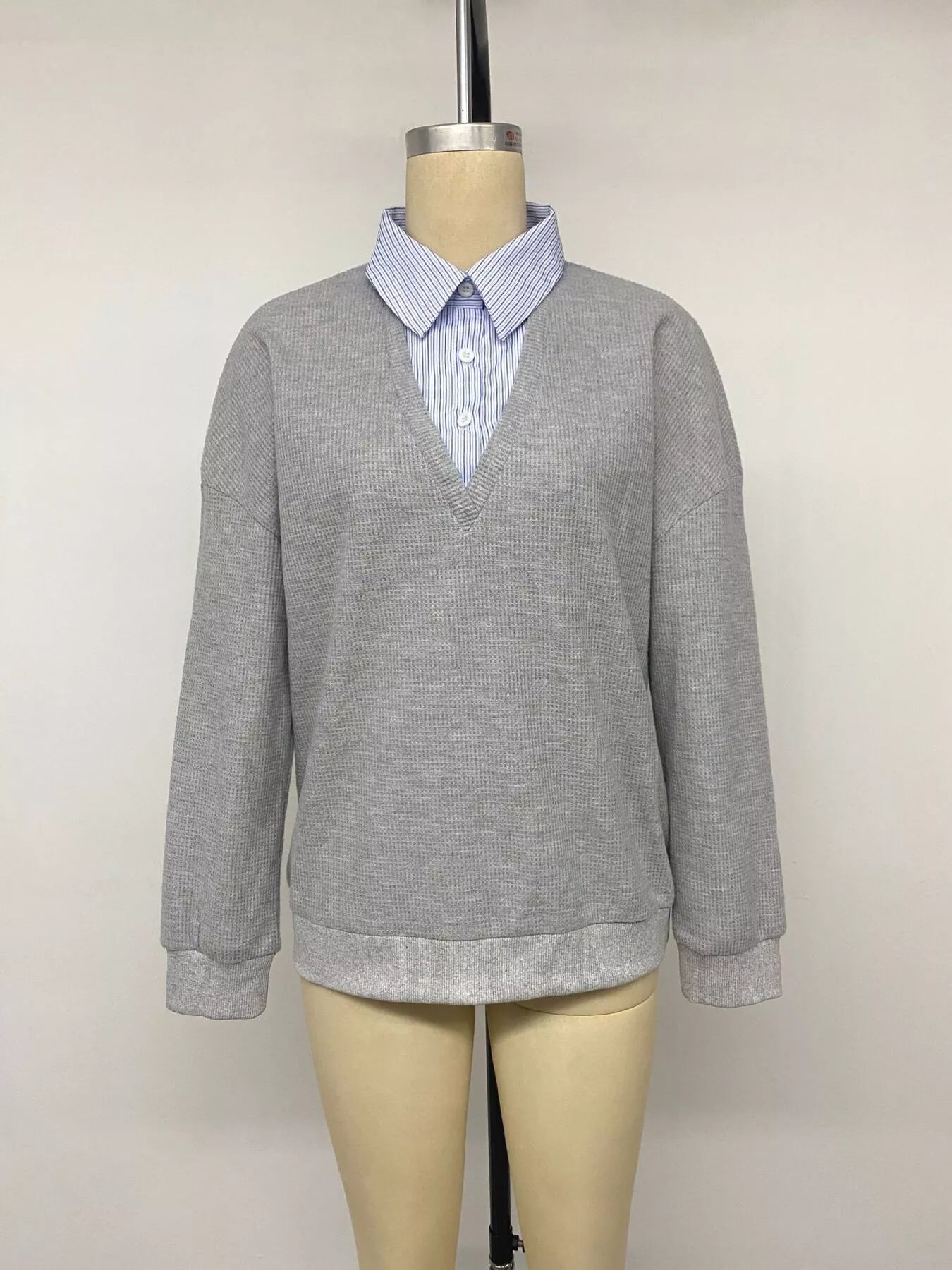 Trendsi Striped Collar Dropped Shoulder Sweatshirt -