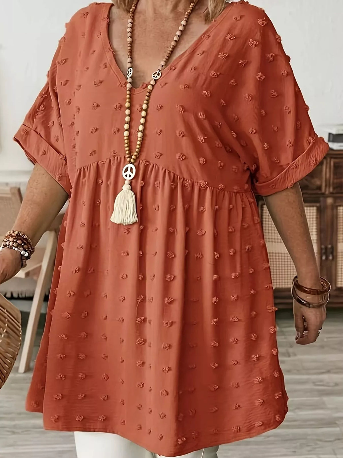 Swiss-dot blouse, rust front