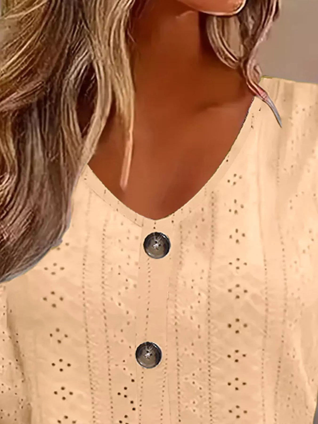 Trendsi Eyelet Tie-Sleeve Detail Top -