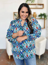 Trendsi Double Take Full Size Printed Balloon Sleeve Blouse - Shirts