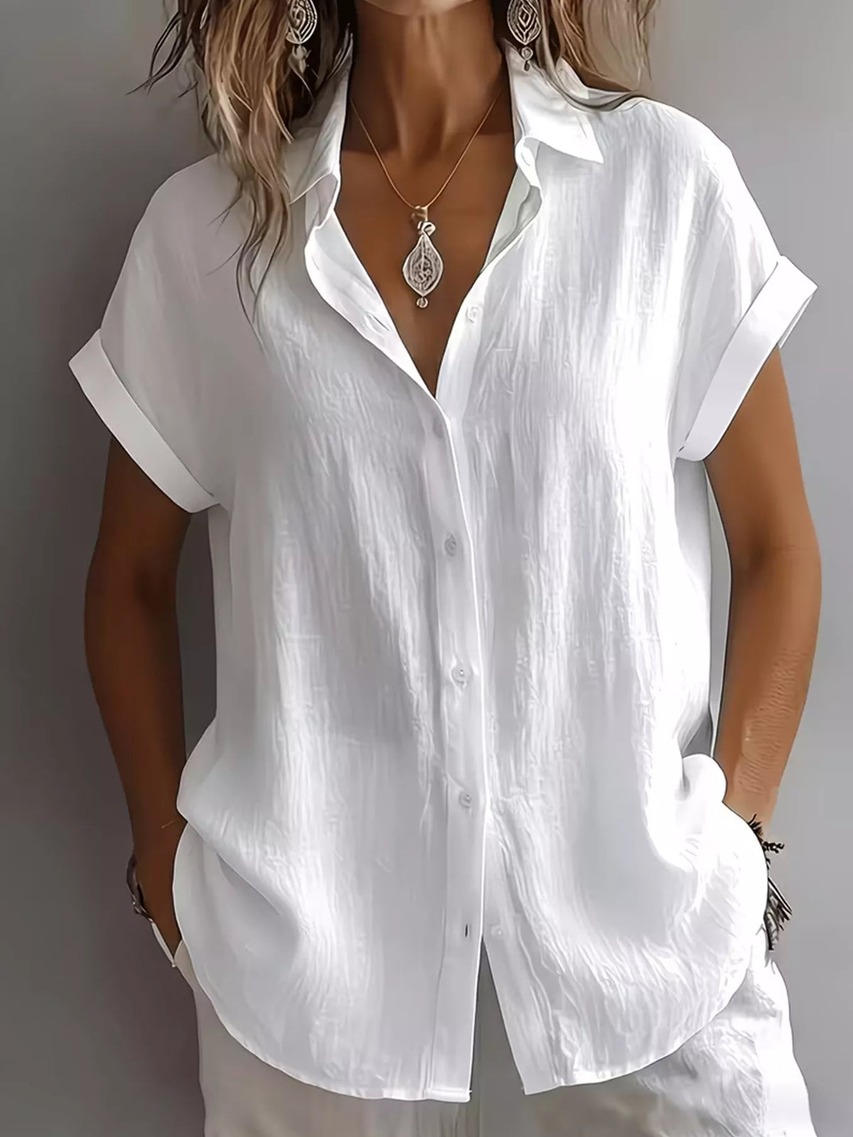 Trendsi Button-Down Short Sleeve Shirt -