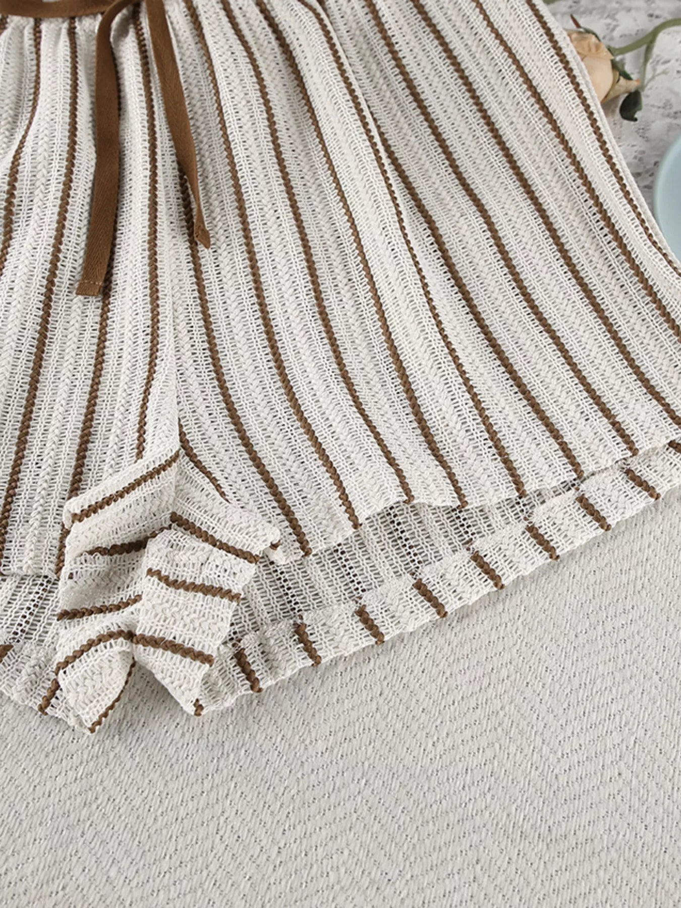Trendsi Striped Tie Front Top and Shorts Lounge Set -