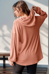 Trendsi Double Take Full Size Half Button Long Sleeve Hoodie -