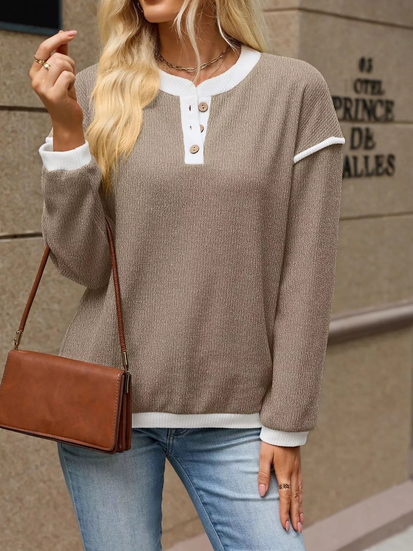 Trendsi Button Detail Dropped Shoulder T-Shirt -