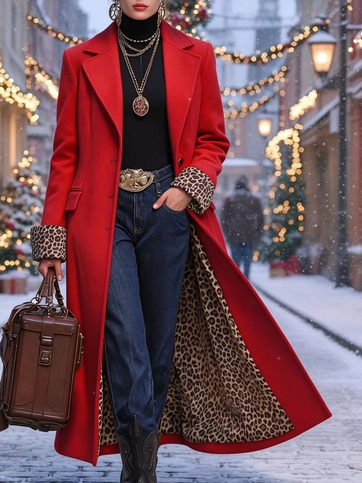 Red-Woolen Version button up longline coat