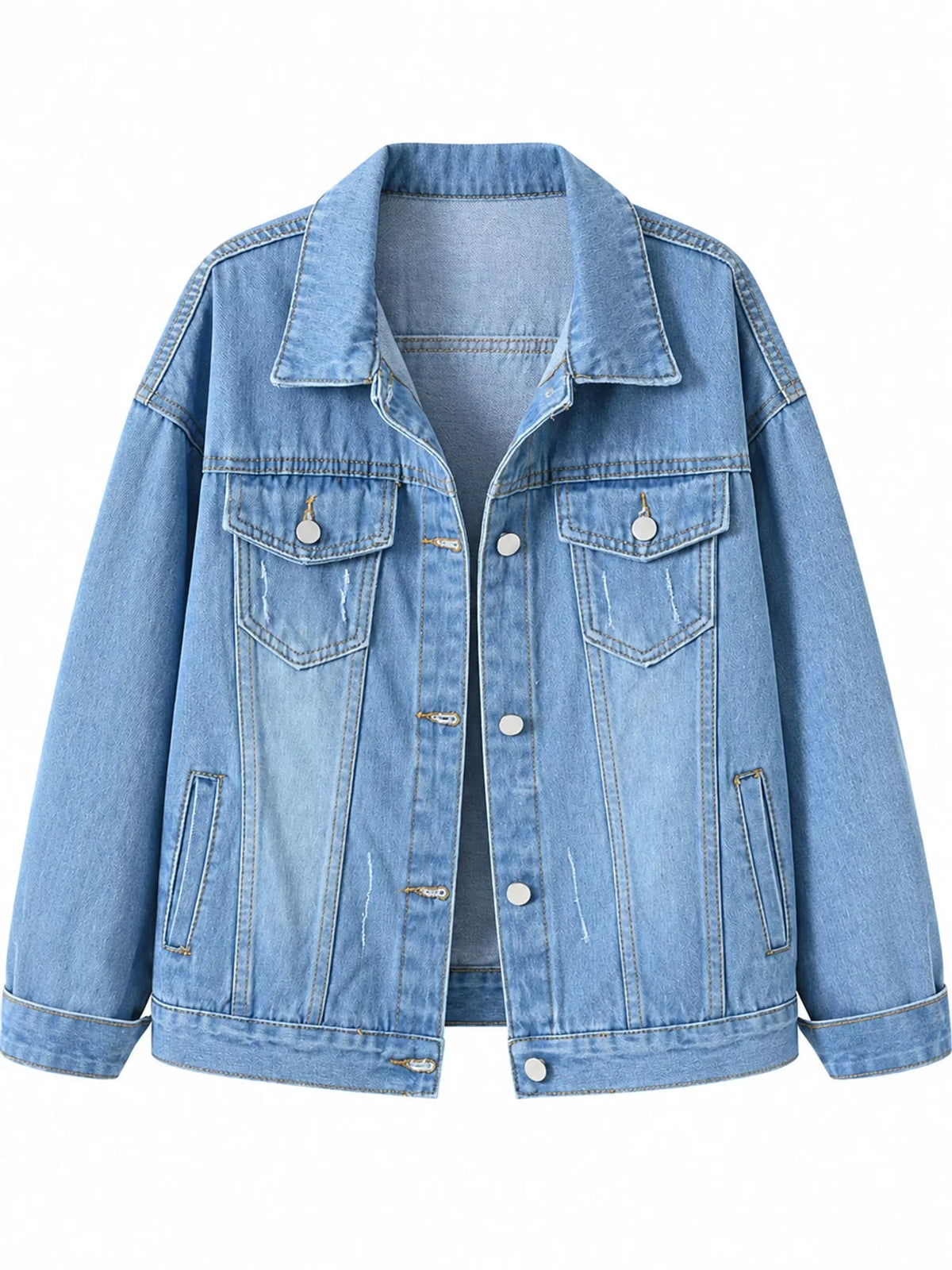 Button-Down Classic Cropped Denim Jacket — garment front