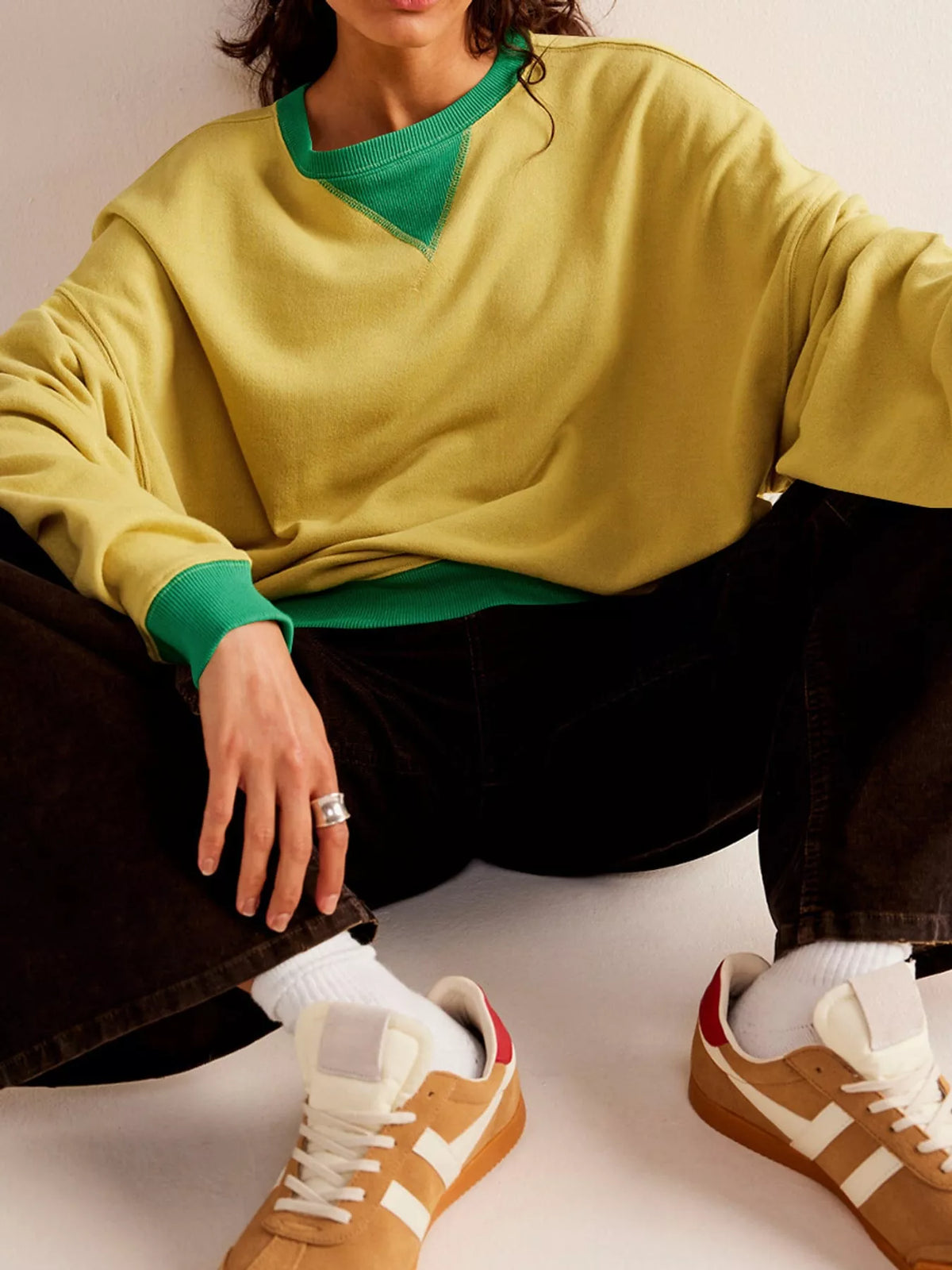 Yellow dropped shoulder long sleeve sweatshirt