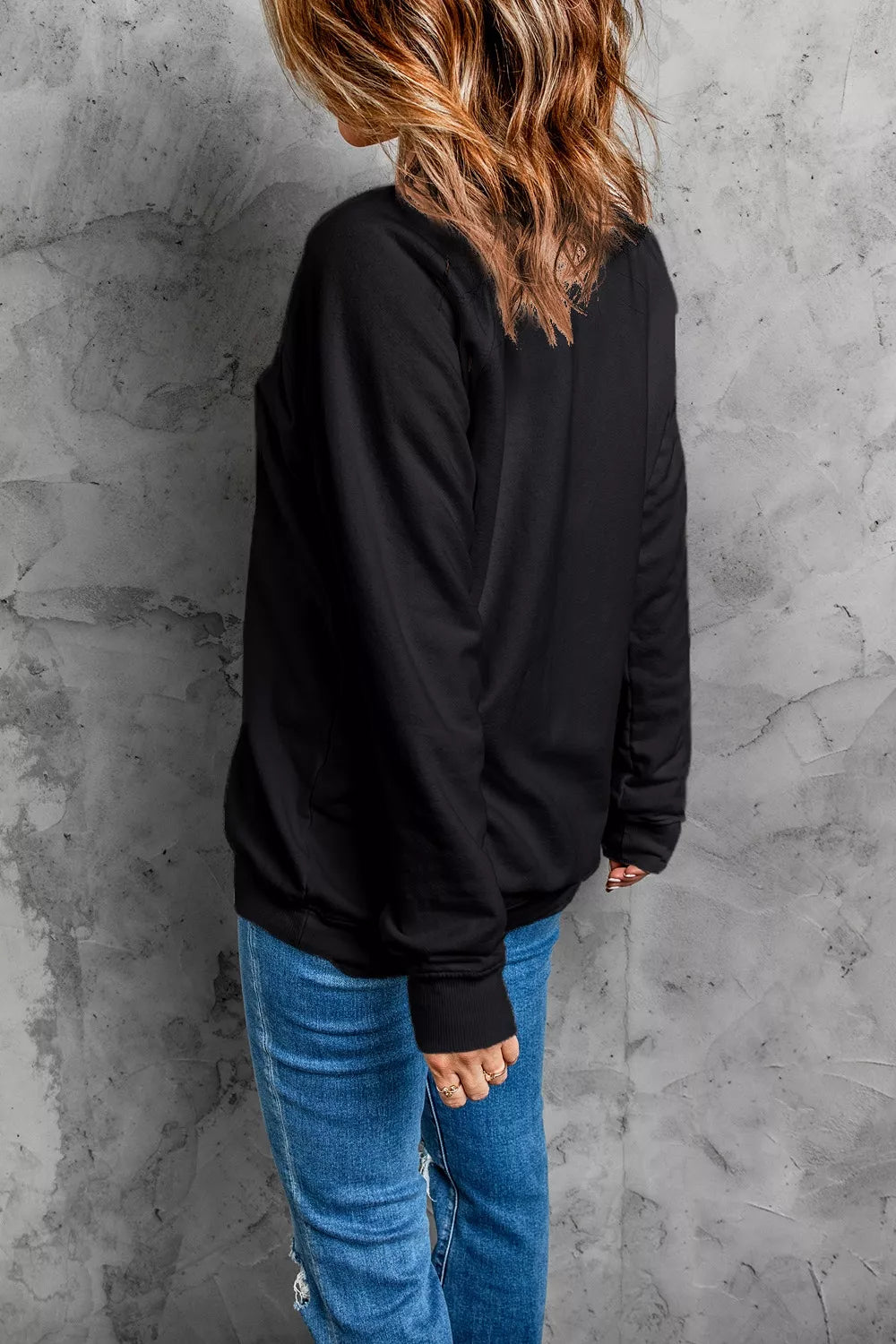 Trendsi Spooky Rhinestone Drop Shoulder Sweatshirt -