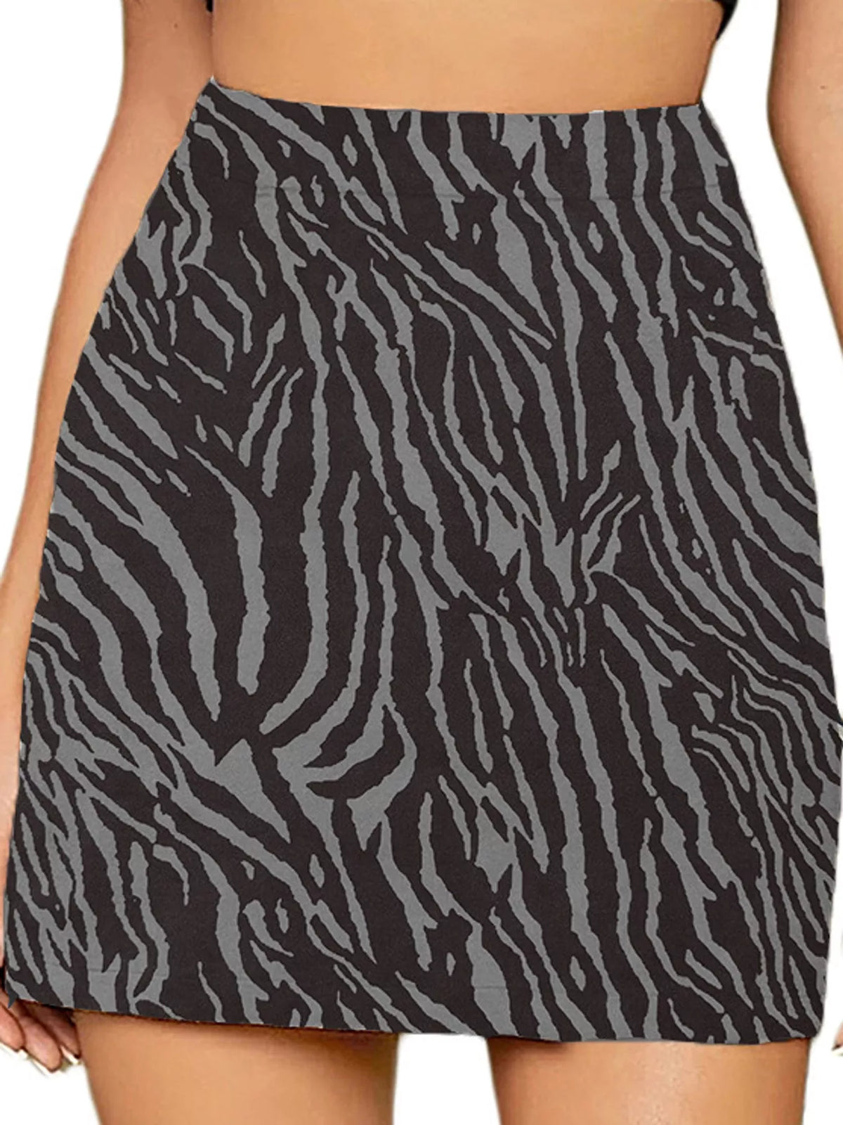 Zip-up mini skirt, zebra-print front