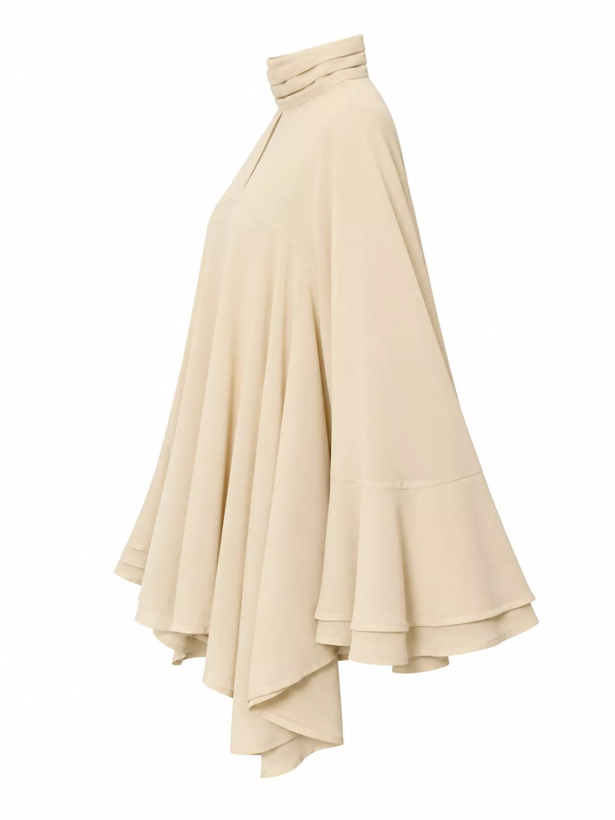Mock Neck Chiffon Cape in apricot