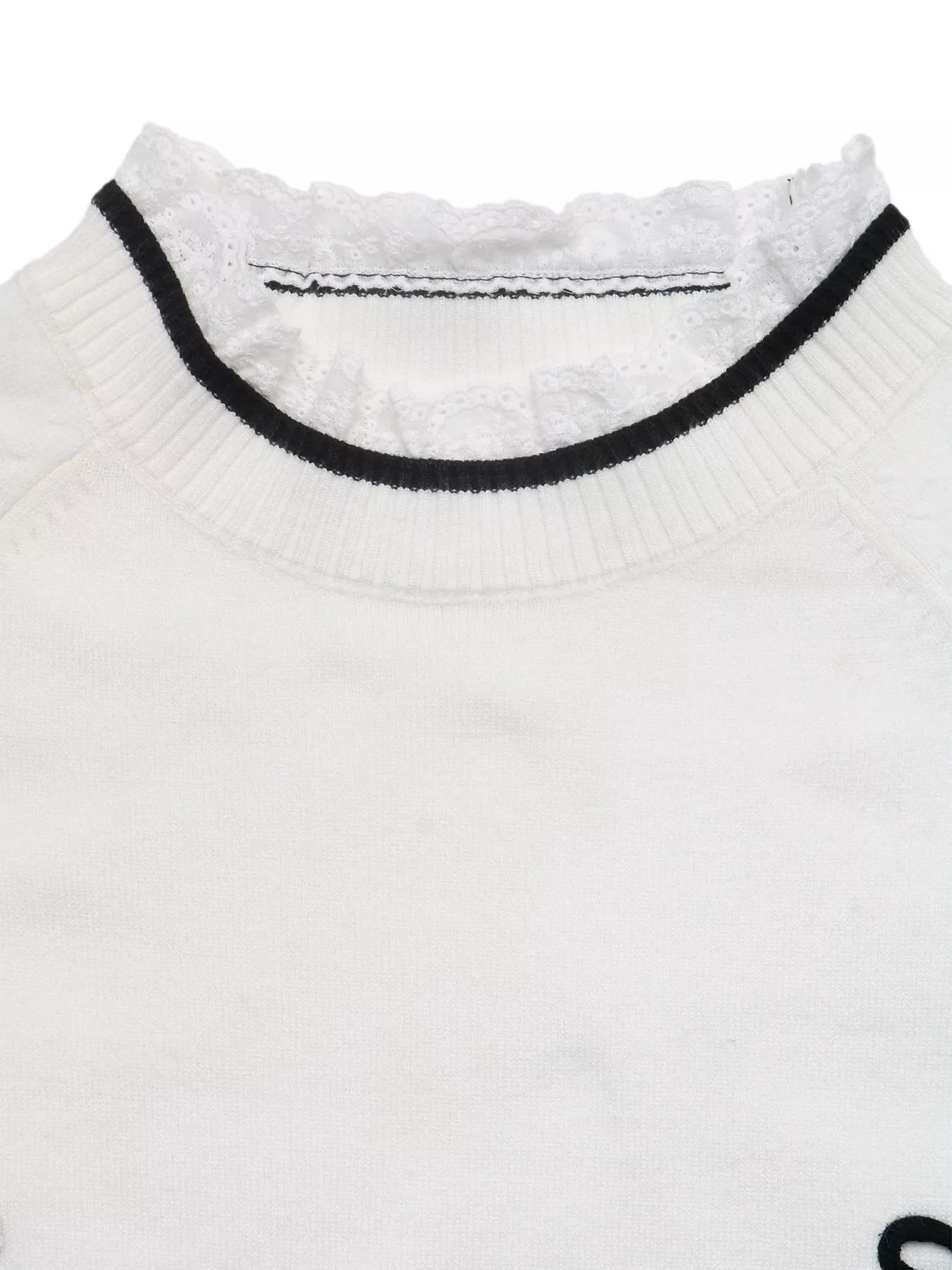 Trendsi Bow-Embellished Lace Trim Sweater -