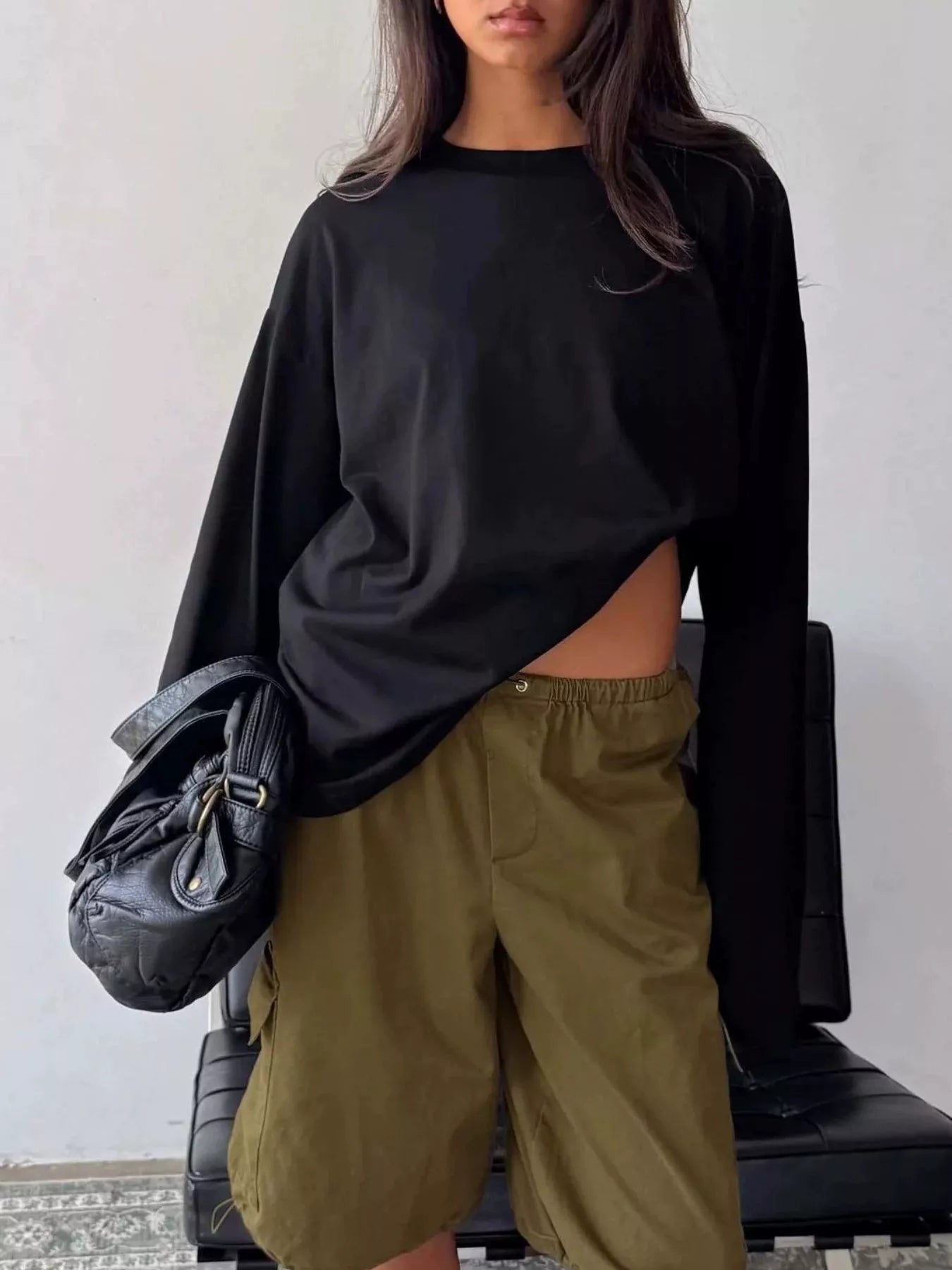 Trendsi Oversized Long Sleeve Crew Neck T-Shirt -