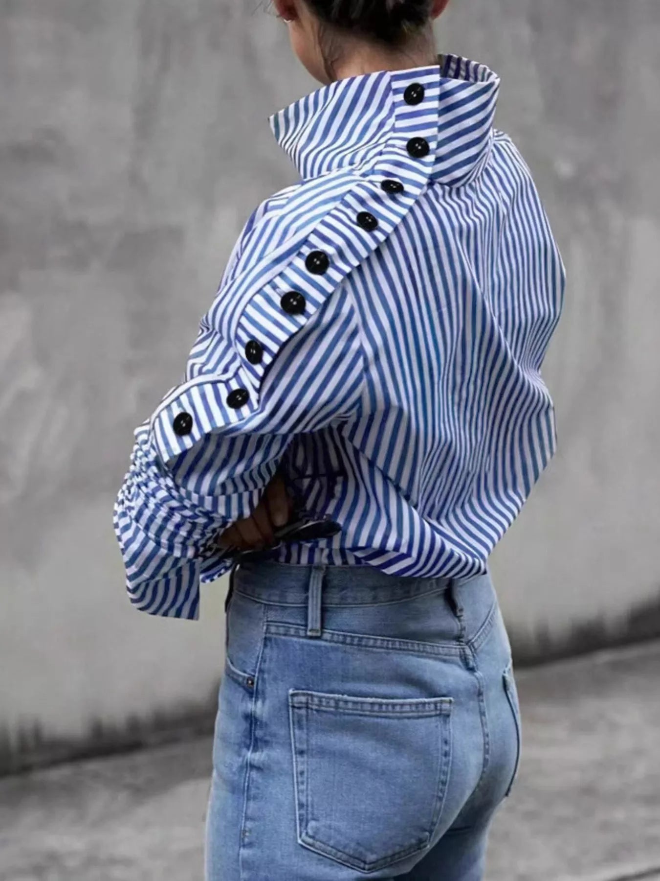 Trendsi Striped Turtleneck Long Sleeve Blouse -