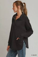 Trendsi Umgee Half Placket Sweatshirt with Pockets -