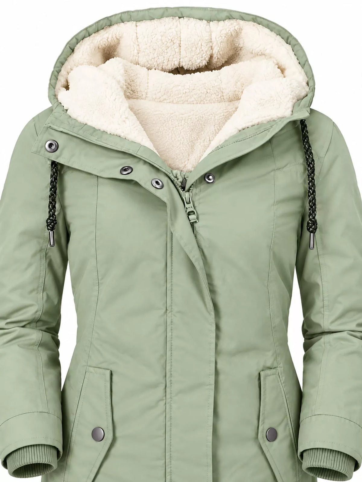 Sherpa-Lined Hooded Jacket — garment construction details