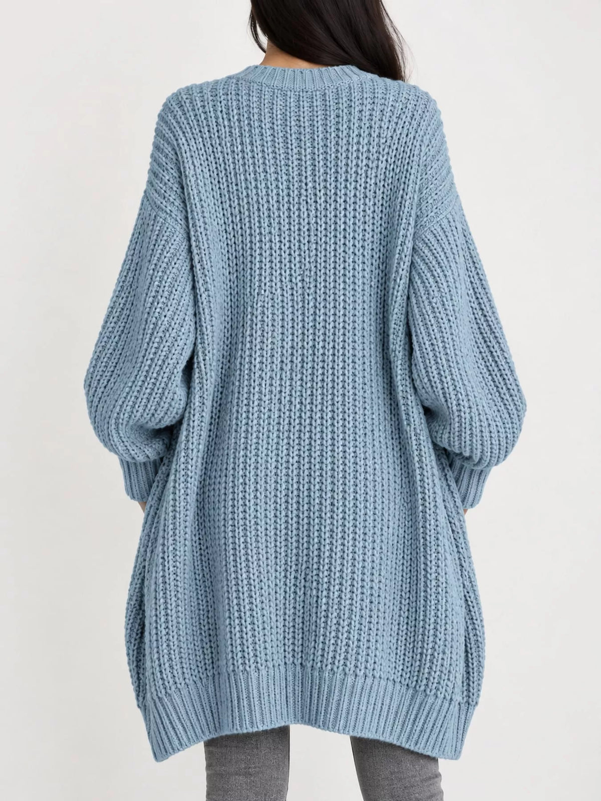 Longline knit cardigan, light blue back