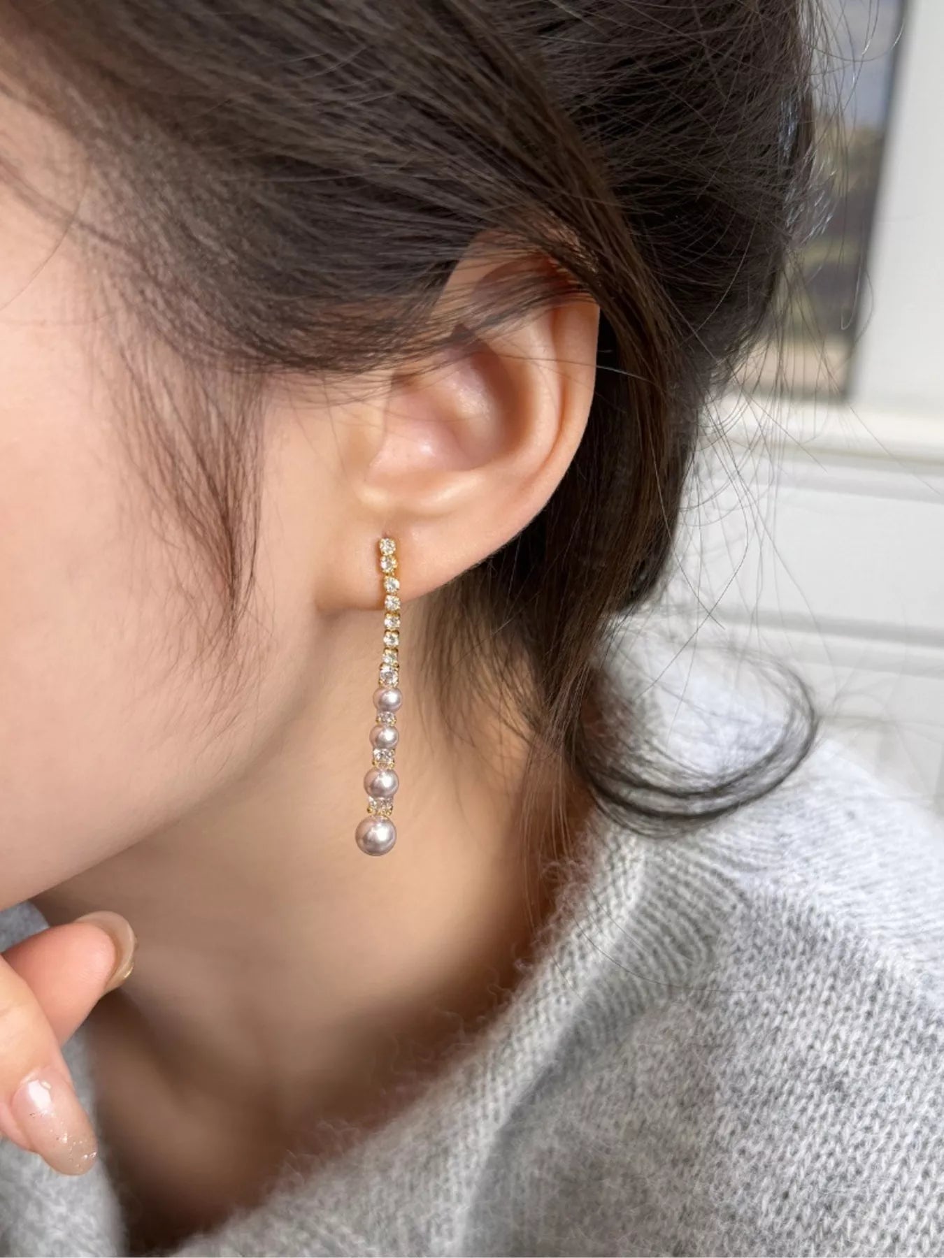 Women's Synthetic Pearl Zircon Drop Earrings 925 Silver Post