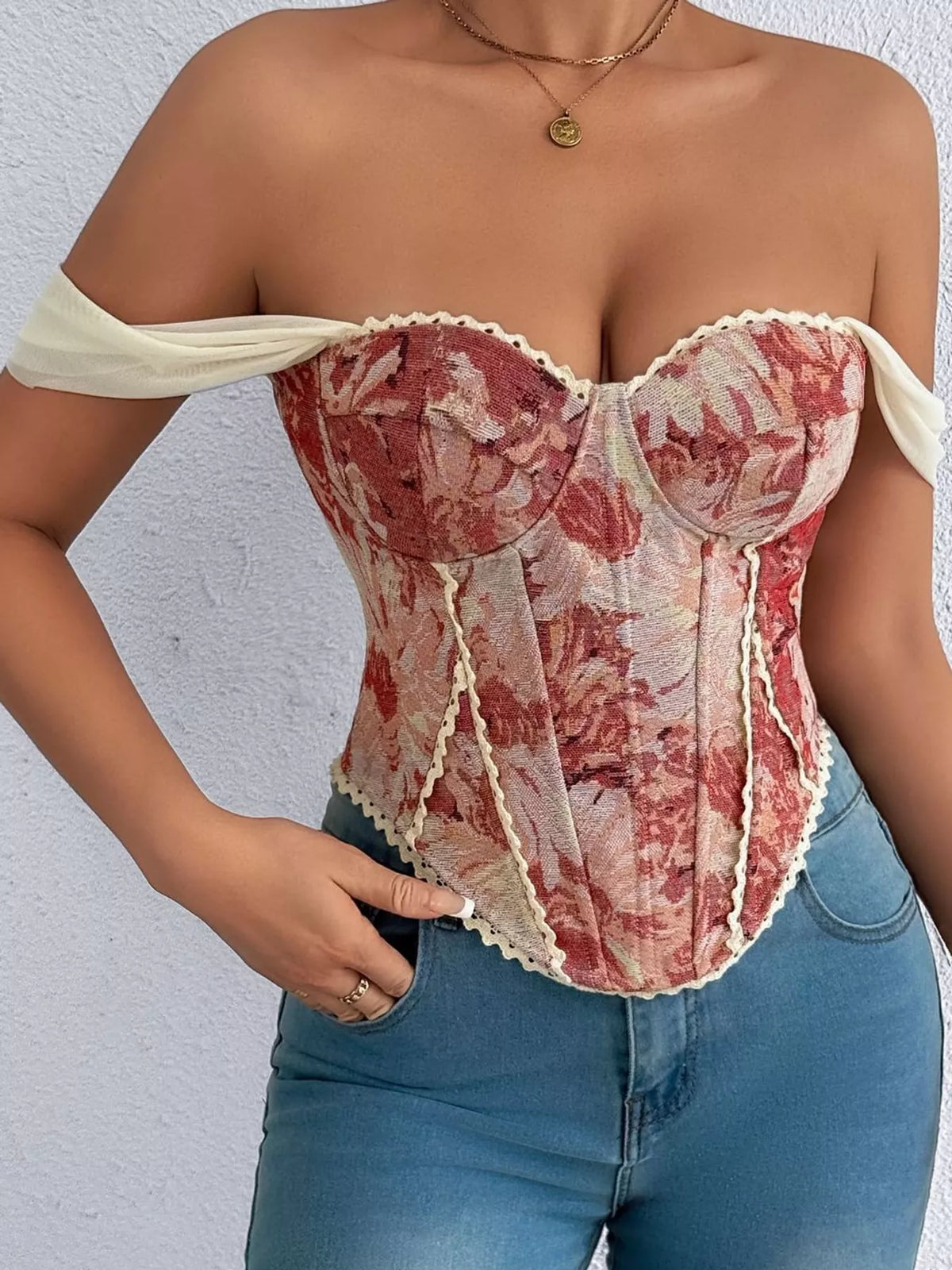 Pink lace up back printed cami