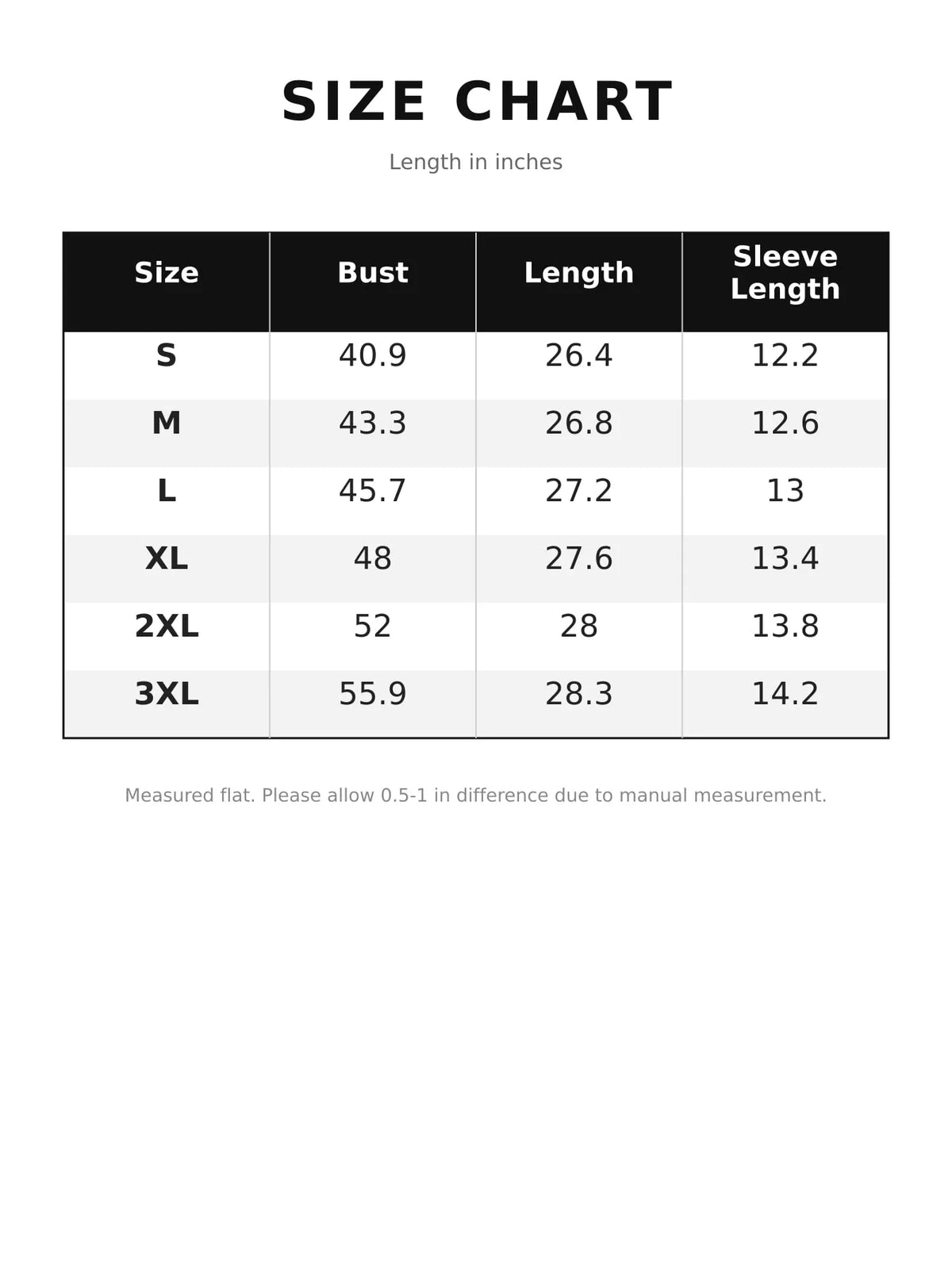 Size chart for notched-neck blouse