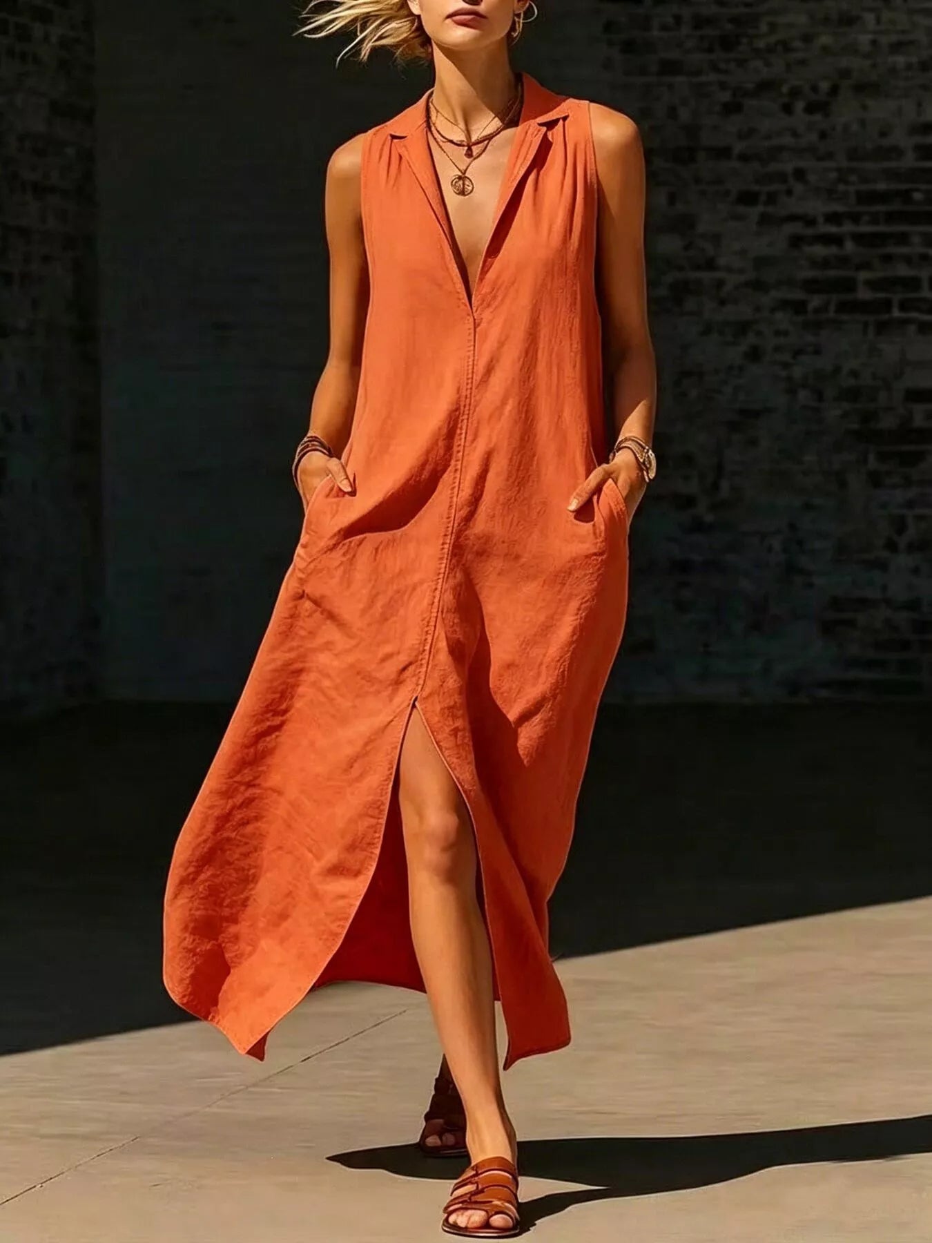 Trendsi Sleeveless Maxi Dress with Side Pockets -
