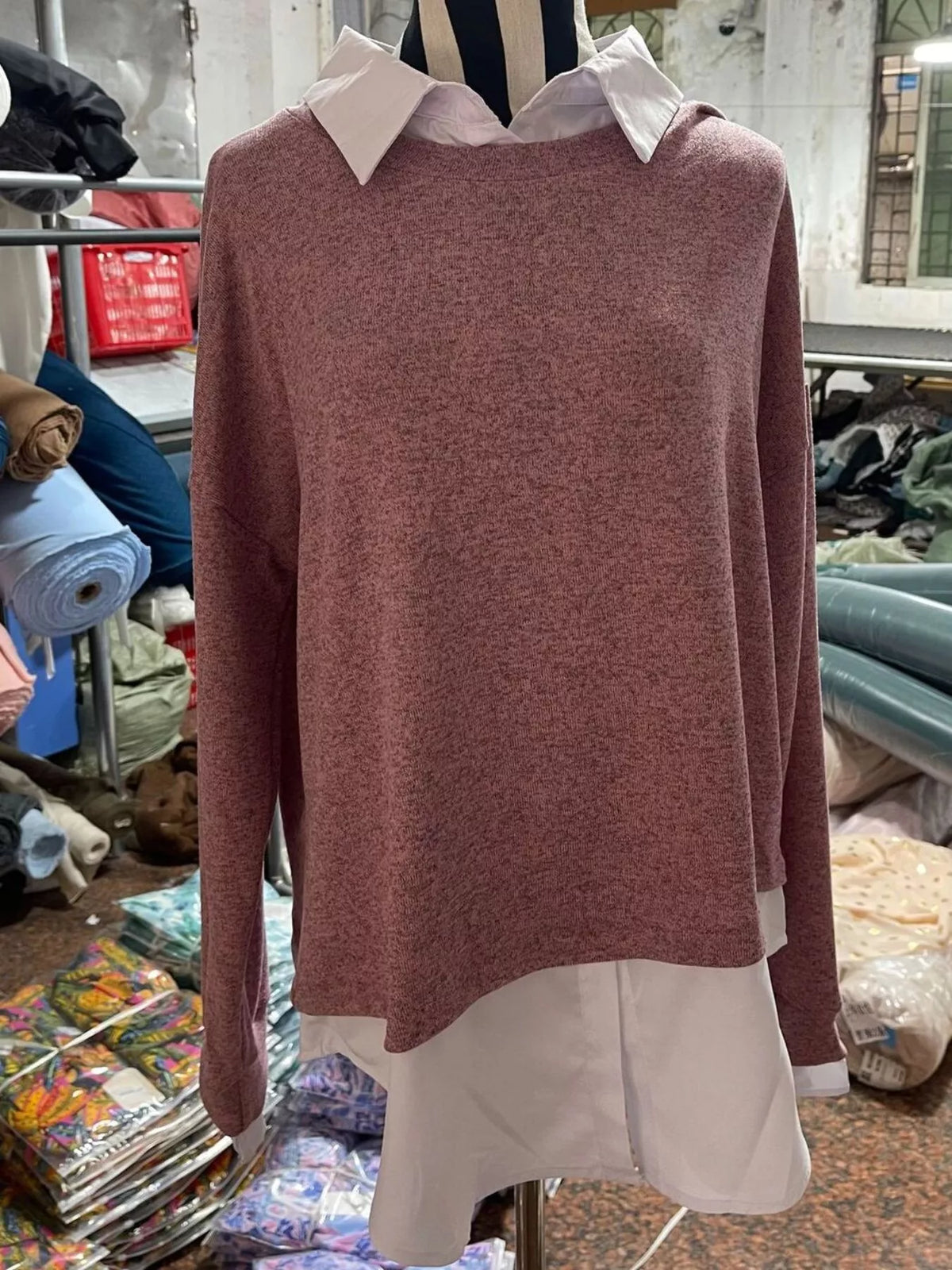 Lilac Round Neck Long Sleeve Sweater back view