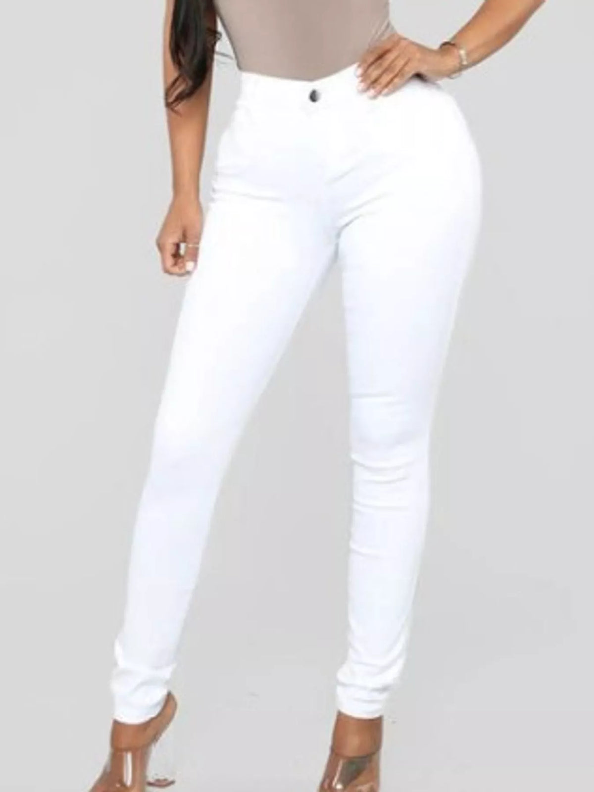 White high-waisted skinny jeans