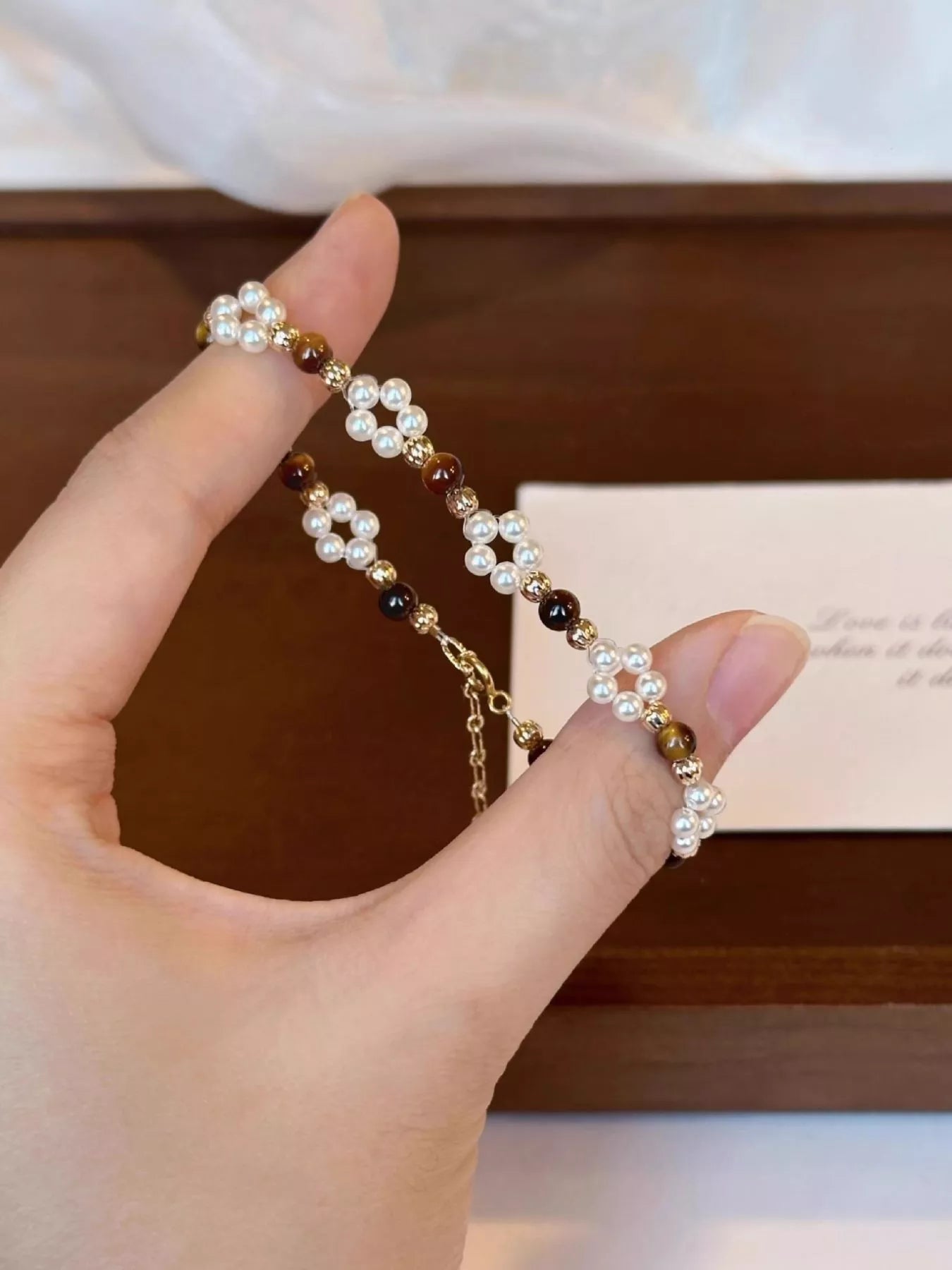 Trendsi Pearl & Tiger Eye Stone Beaded Bracelet -