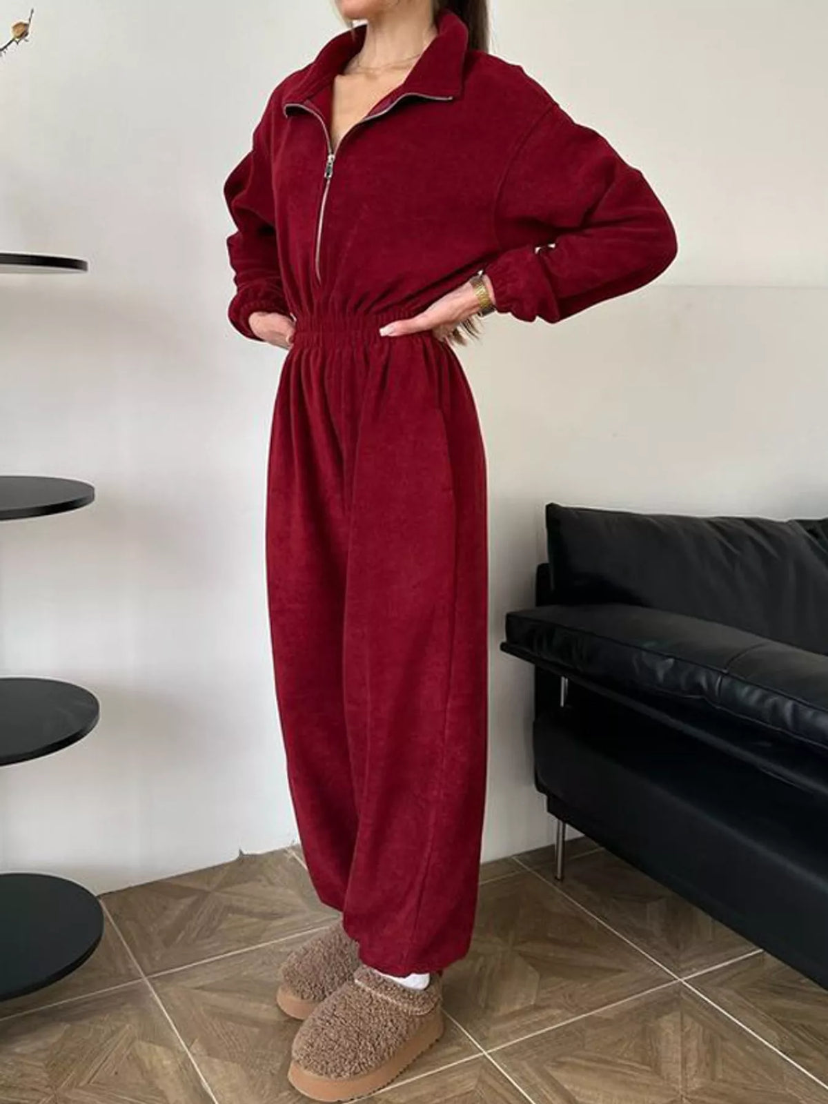 Zip Front Long Sleeve Jumpsuit — side view