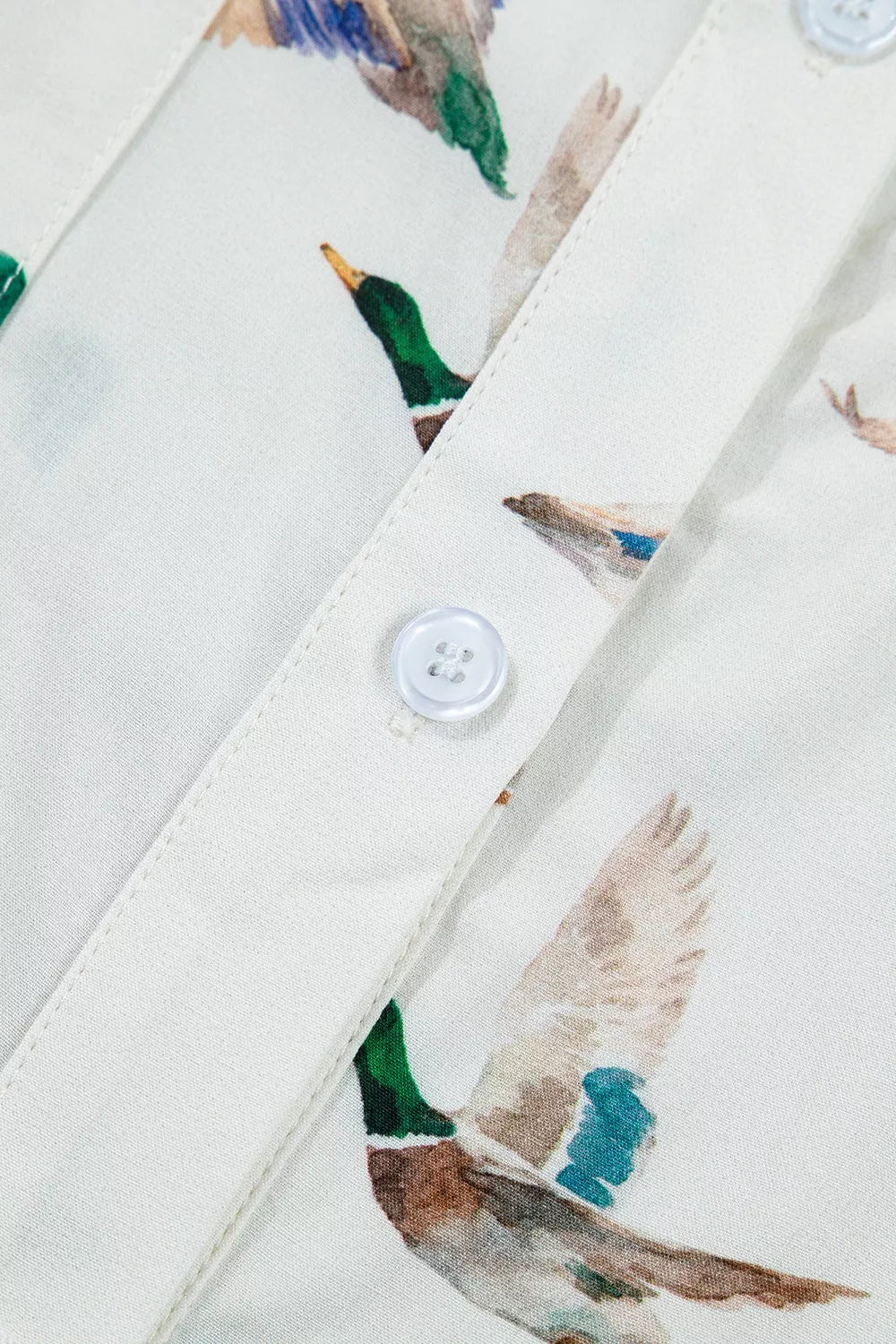 Trendsi Mallard Printed Button Flap Pocket Short Sleeve Shirt -