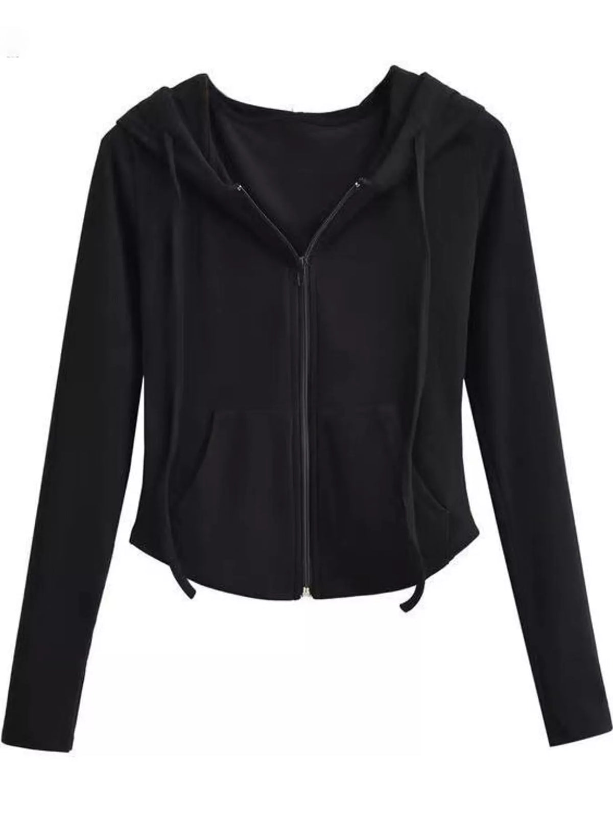 Drawstring hoodie, black flat lay
