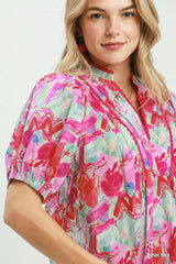 Trendsi Umgee Abstract Print Puff Sleeve Top -